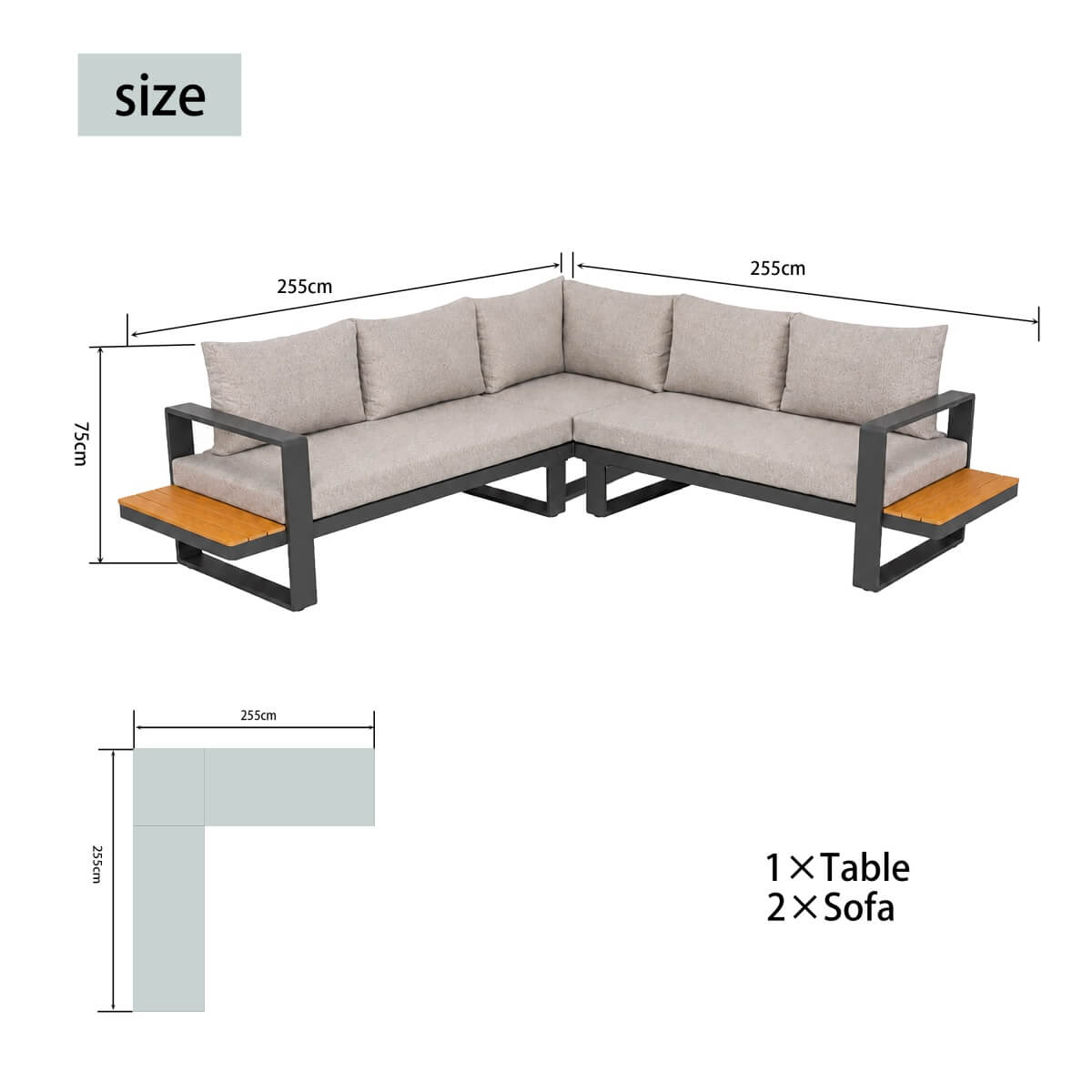 ARVIA Aluminium L-Shape Corner Sofa Set