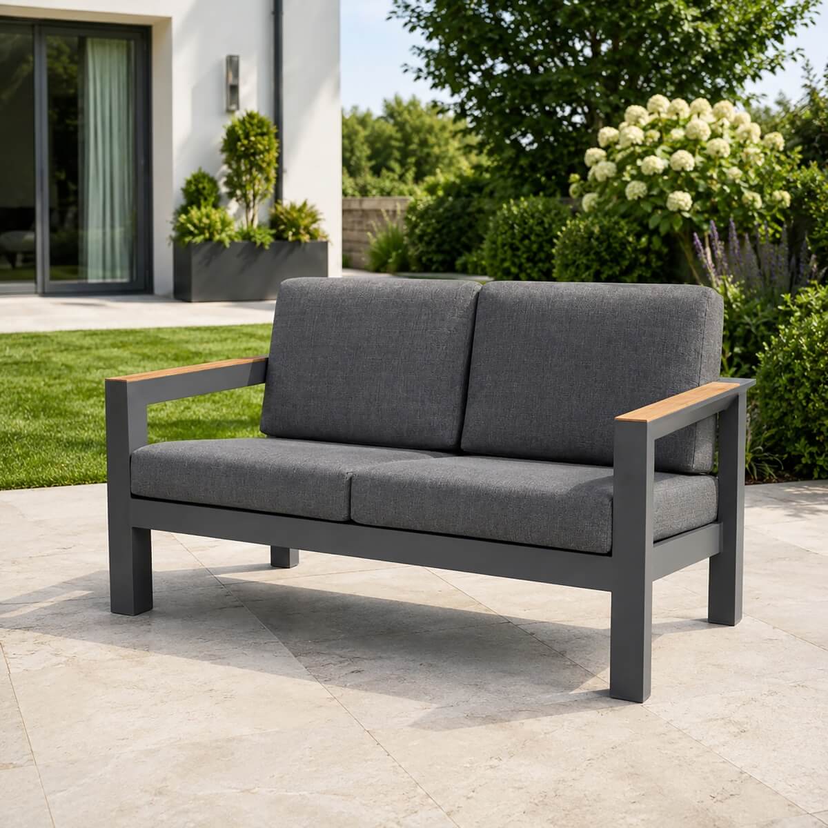 ARVE Aluminium 2-Seater Outdoor Sofa with Teak Armrests