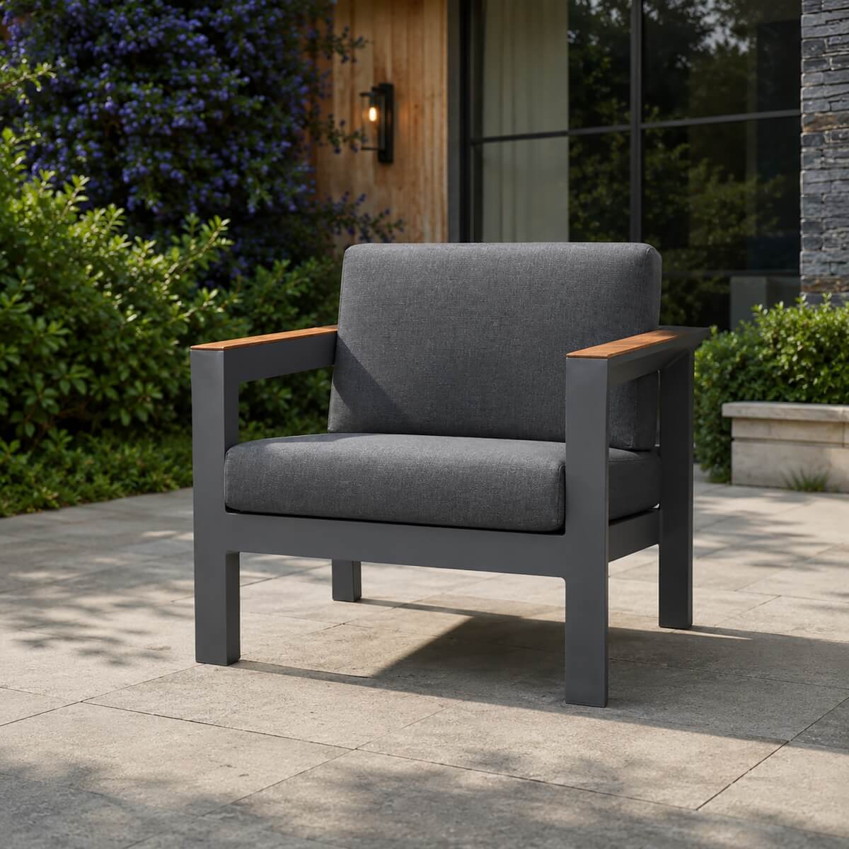 ARVE Aluminium Outdoor Single Sofa with Teak Armrests