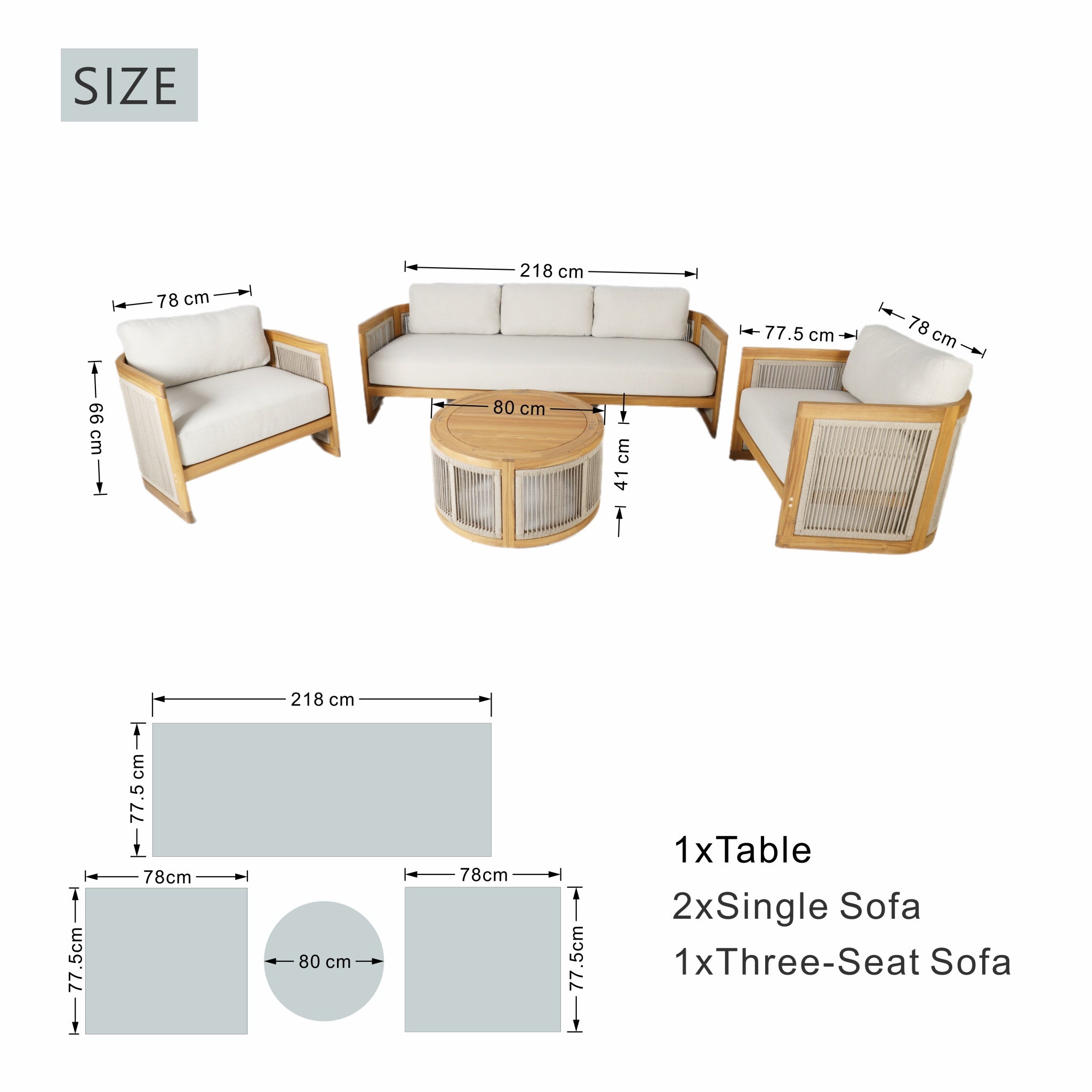 CAVEN 4-Seater Solid Wood Garden Sofa Set - 4-Piece Outdoor Sofa Set with Cushions