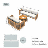 CAVEN 5-Seater Solid Wood Garden Sofa Set - 3-Piece Outdoor Sofa Set with Cushions