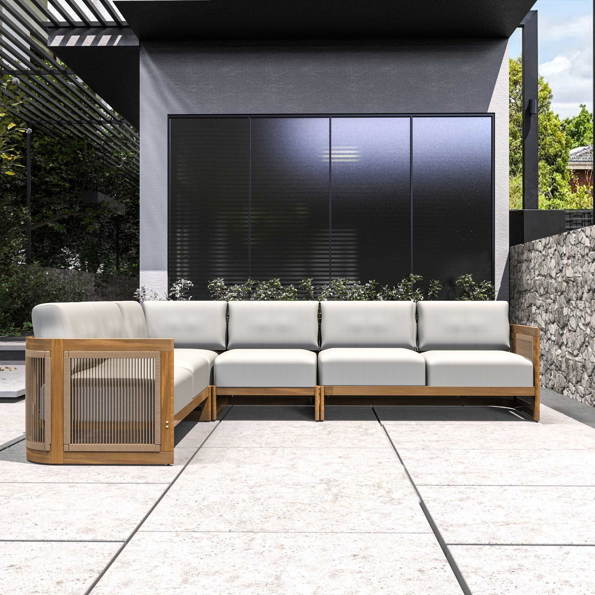 CAVEN Modular 5-Seater Solid Wood Garden Sofa Set – 4-Piece Outdoor Lounge Set
