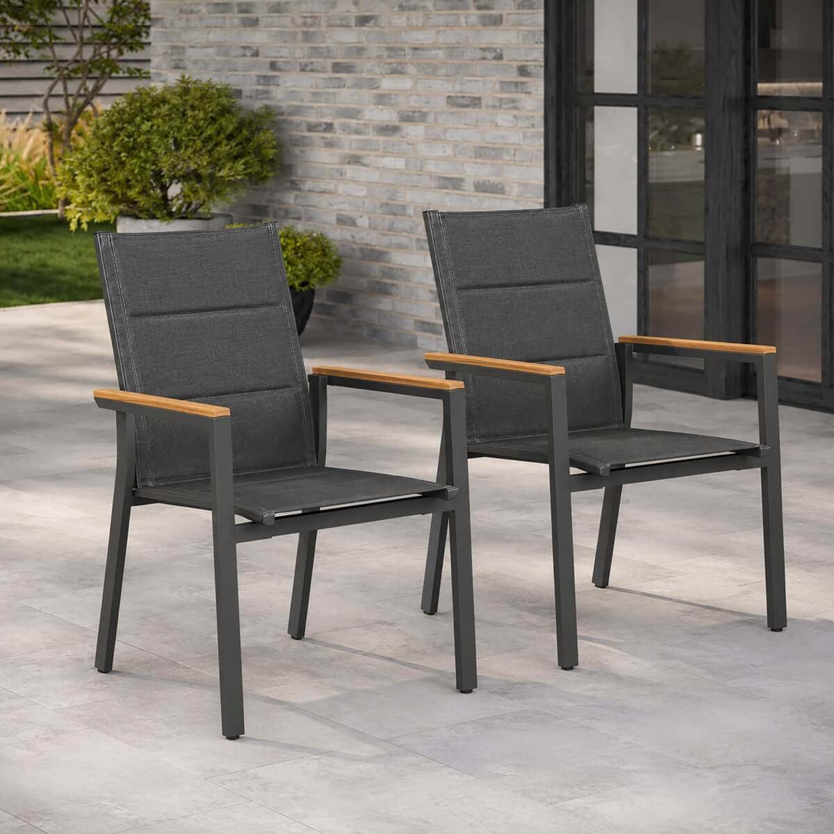 ARVE Aluminium Outdoor Dining Chair Set of 2 with Teak Armrests
