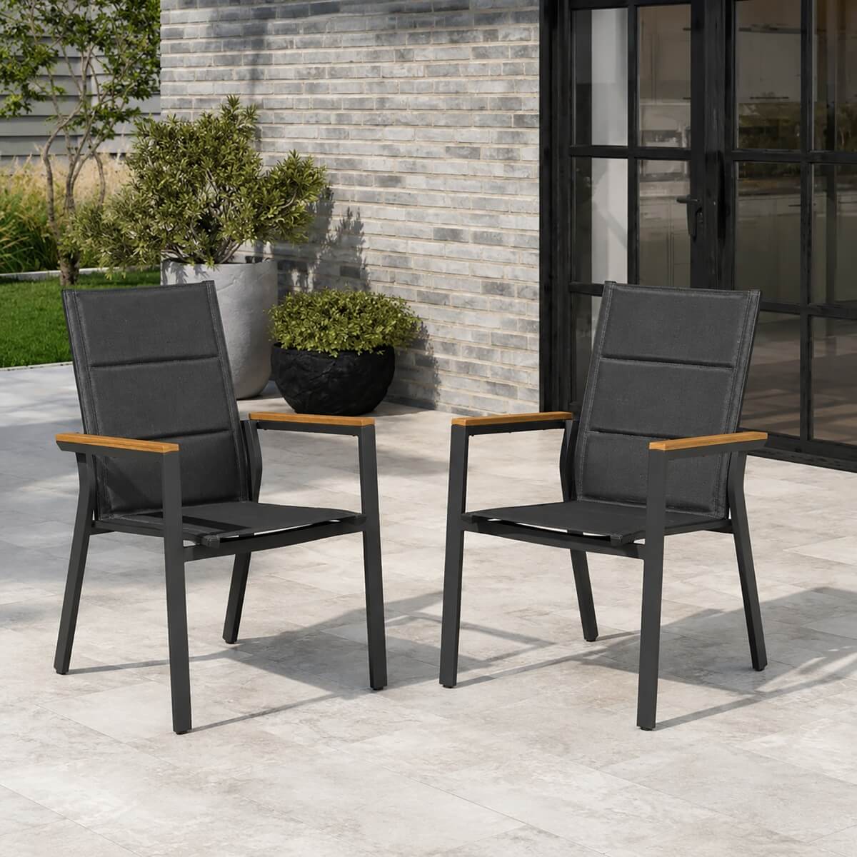 ARVE Aluminium Outdoor Dining Chair Set of 2 with Teak Armrests
