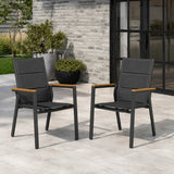 ARVE Aluminium Outdoor Dining Chair Set of 2 with Teak Armrests