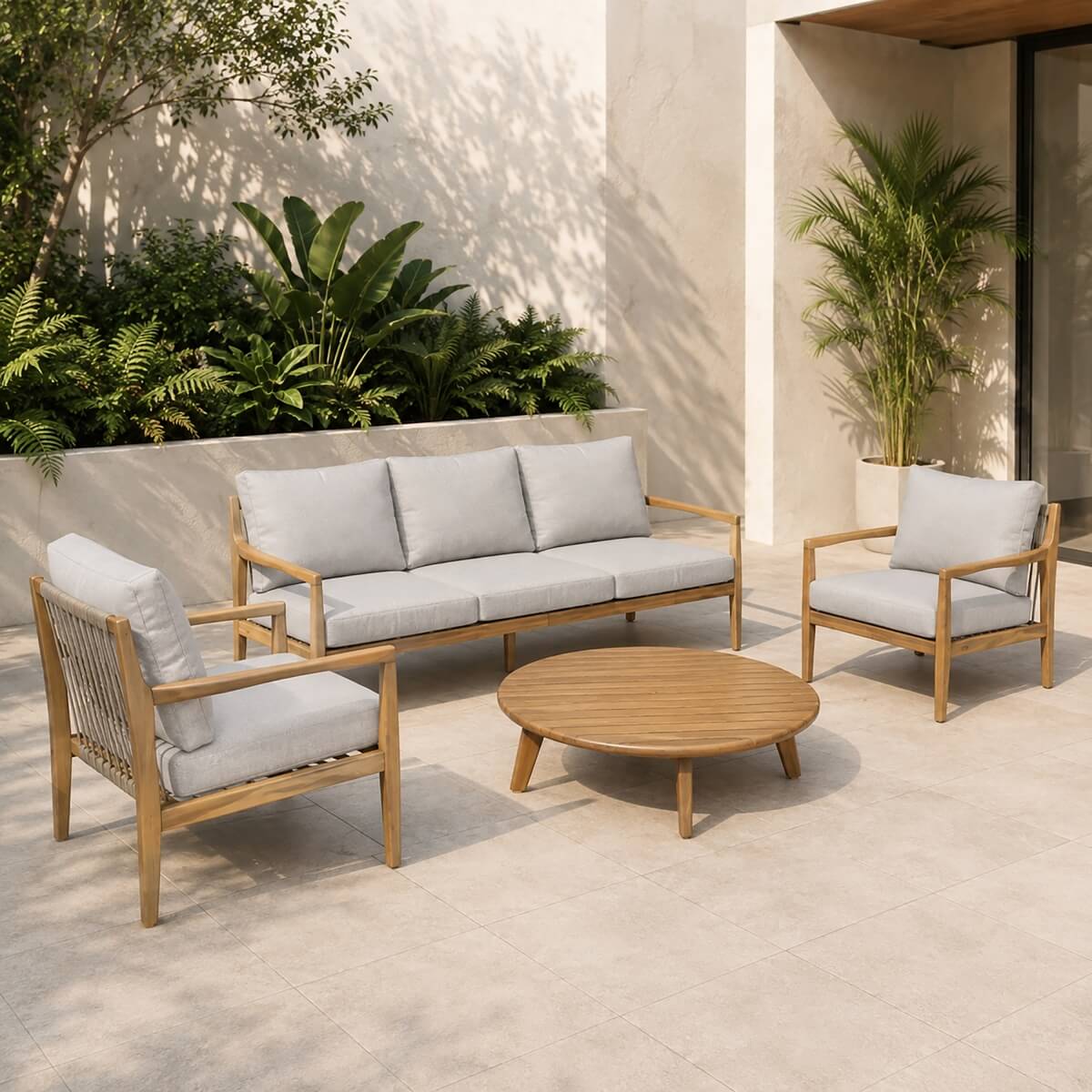 SOLARA 5-Seater Wood Outdoor Sofa Set – 4 Pieces