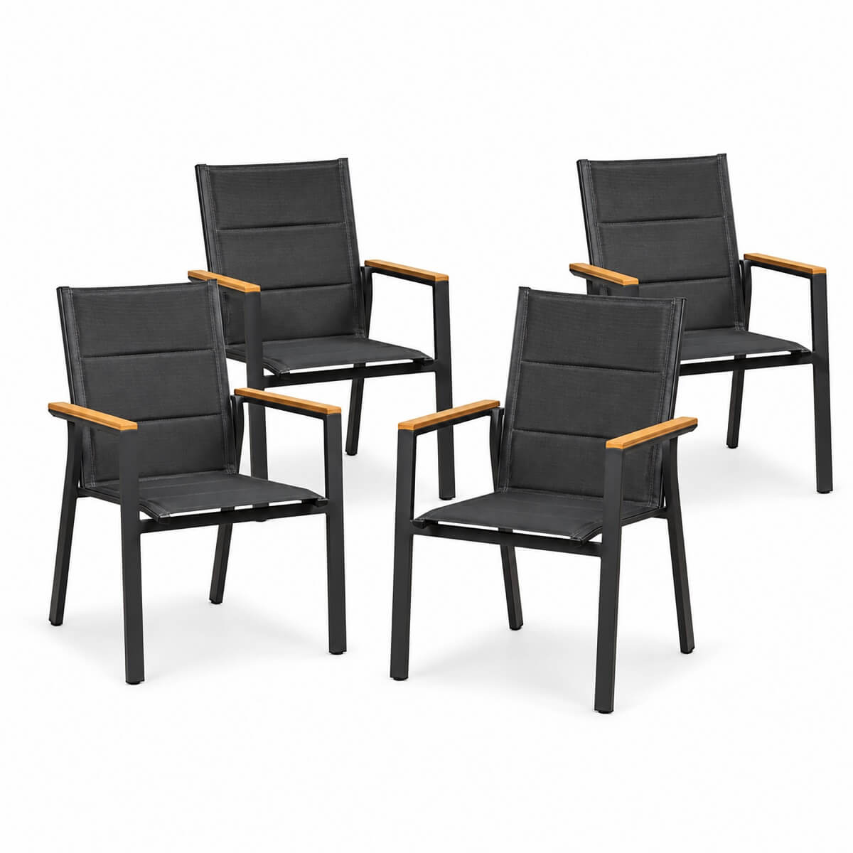 ARVE Aluminium Outdoor Dining Chair Set of 4 with Teak Armrests