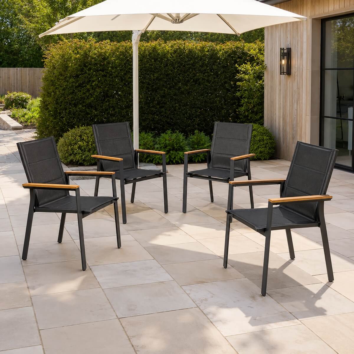 ARVE Aluminium Outdoor Dining Chair Set of 4 with Teak Armrests