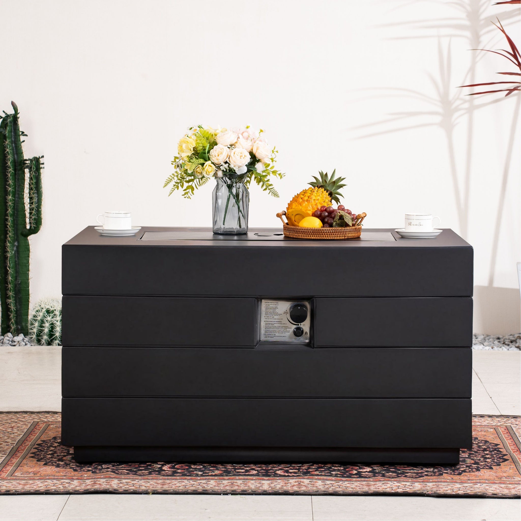 50,000 BTU Dark Gray Rectangular Propane Fire Pit Table with Lid, Outdoor Gas Fire Table with Hidden Tank, Lava Rocks & Cover Included