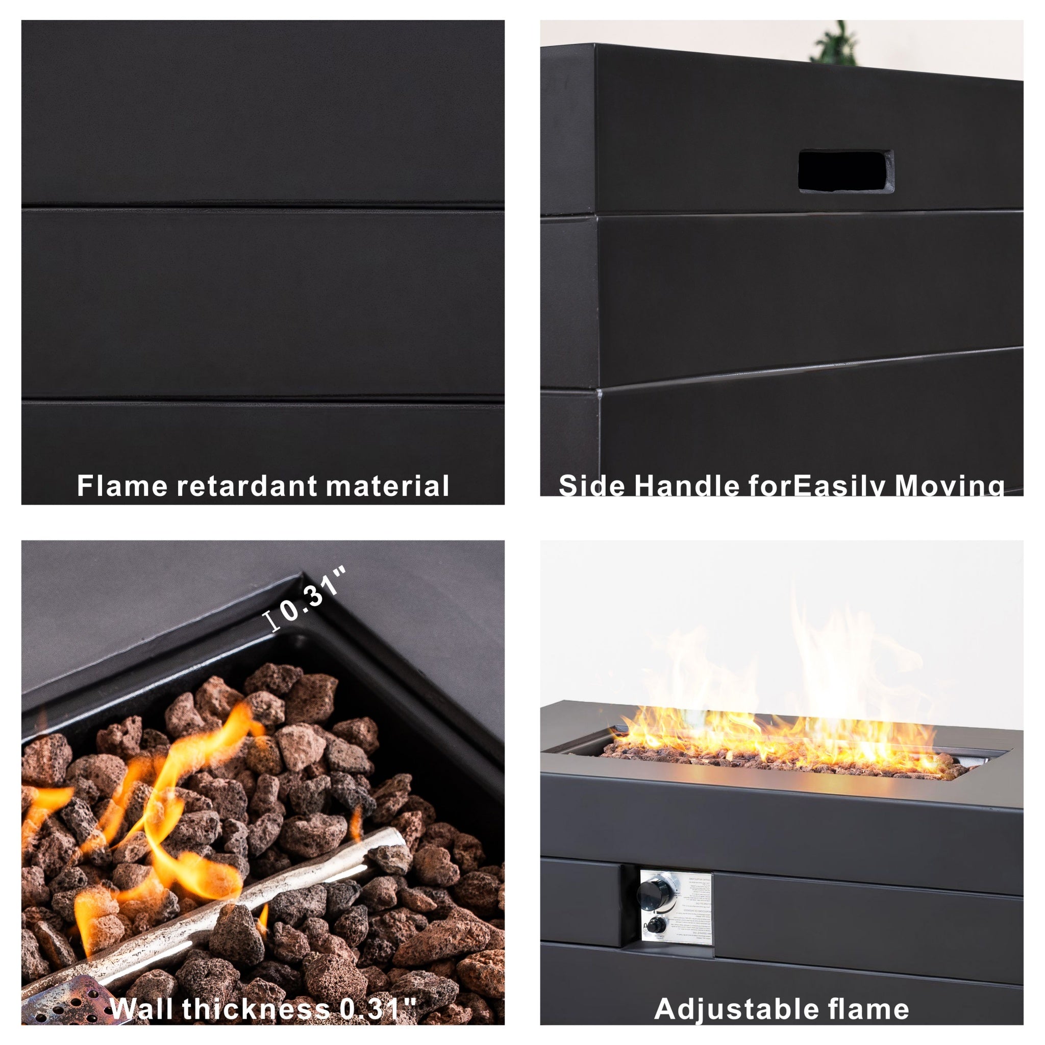 50,000 BTU Dark Gray Rectangular Propane Fire Pit Table with Lid, Outdoor Gas Fire Table with Hidden Tank, Lava Rocks & Cover Included
