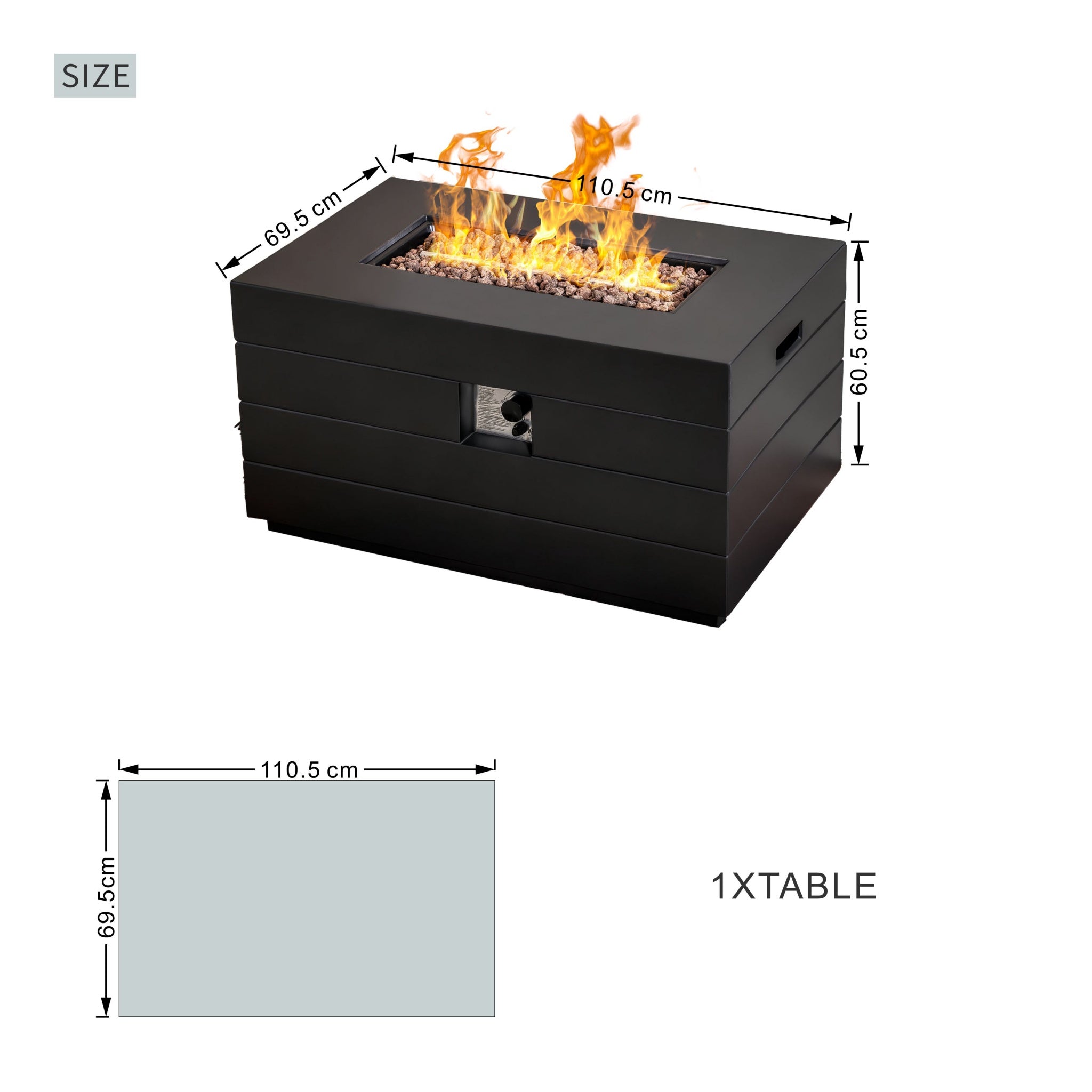 50,000 BTU Dark Gray Rectangular Propane Fire Pit Table with Lid, Outdoor Gas Fire Table with Hidden Tank, Lava Rocks & Cover Included