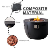 50,000 BTU Round Dark Gray Propane Fire Pit Table with Lid, Outdoor Gas Fire Table with Hidden Tank, Lava Rocks & Cover Included
