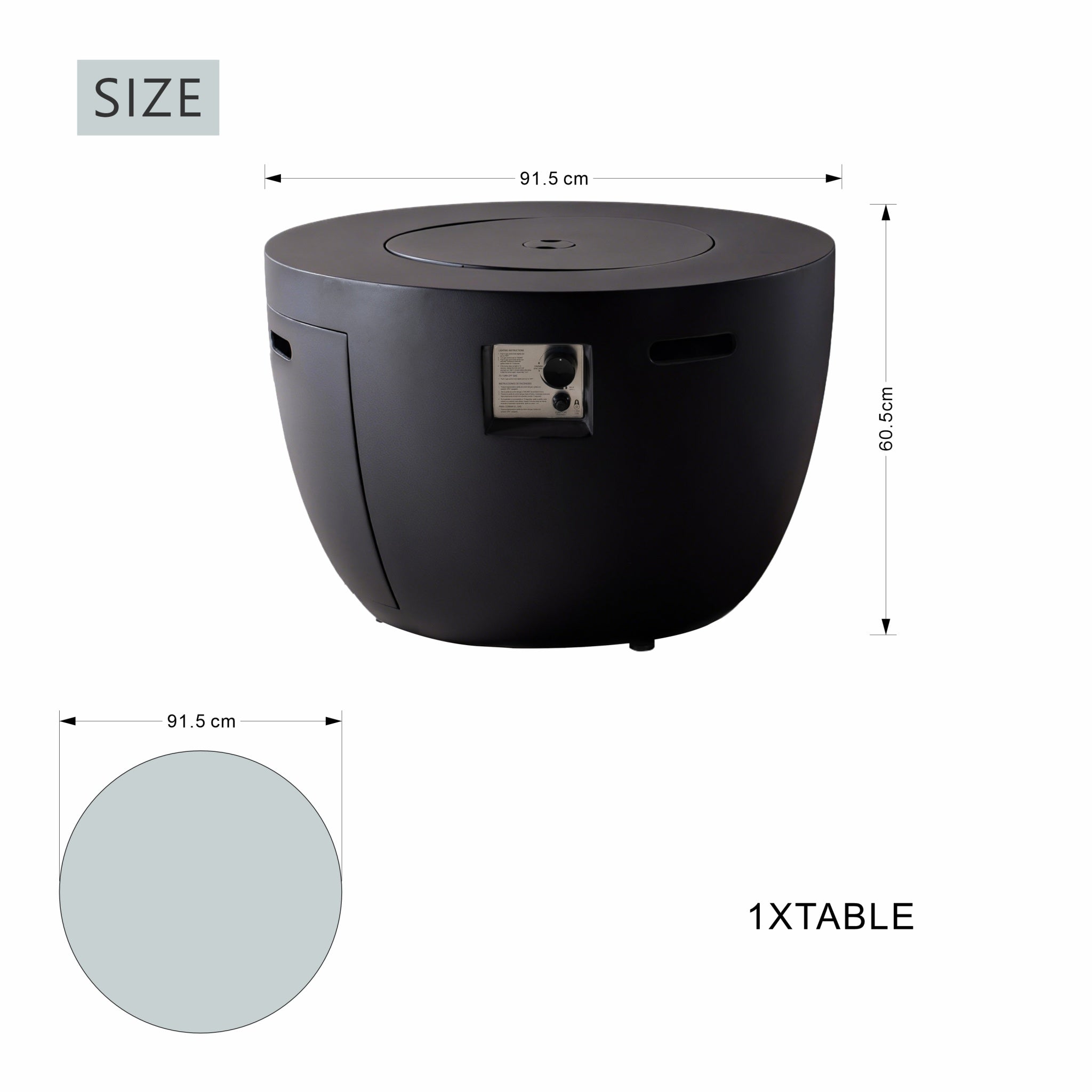 50,000 BTU Round Dark Gray Propane Fire Pit Table with Lid, Outdoor Gas Fire Table with Hidden Tank, Lava Rocks & Cover Included