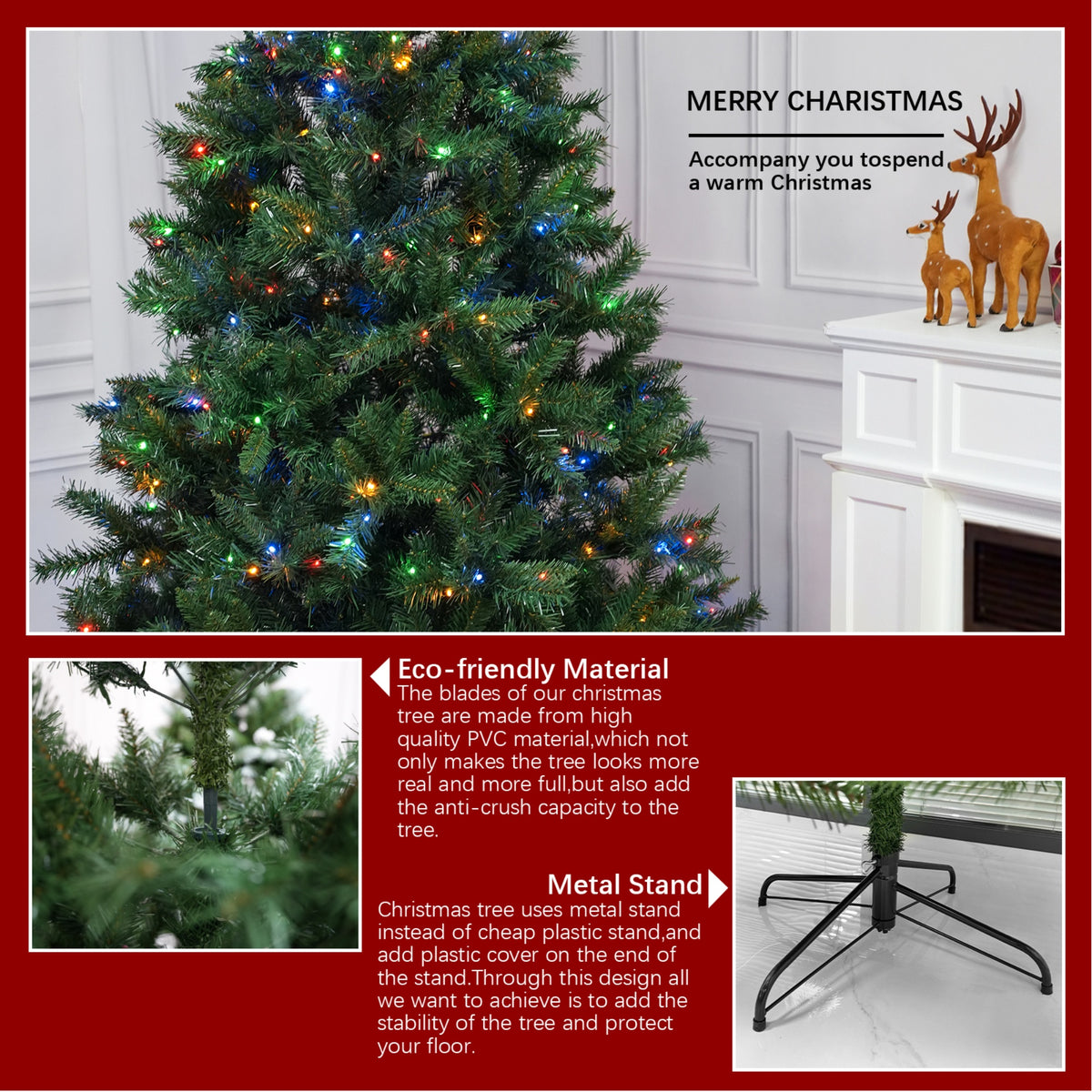 Green Artificial Christmas Tree with Colour-Changing LED Lights PAT-004