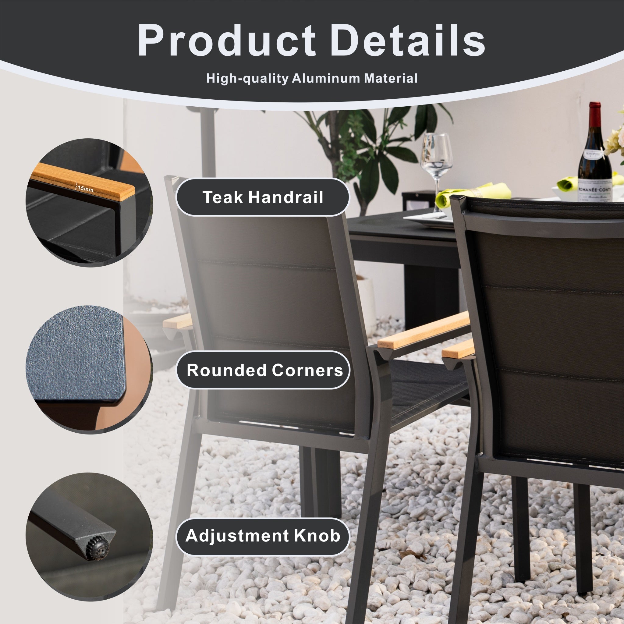 ARVE 4-Seater Aluminum Dining Set (Ceramic Glass Table)