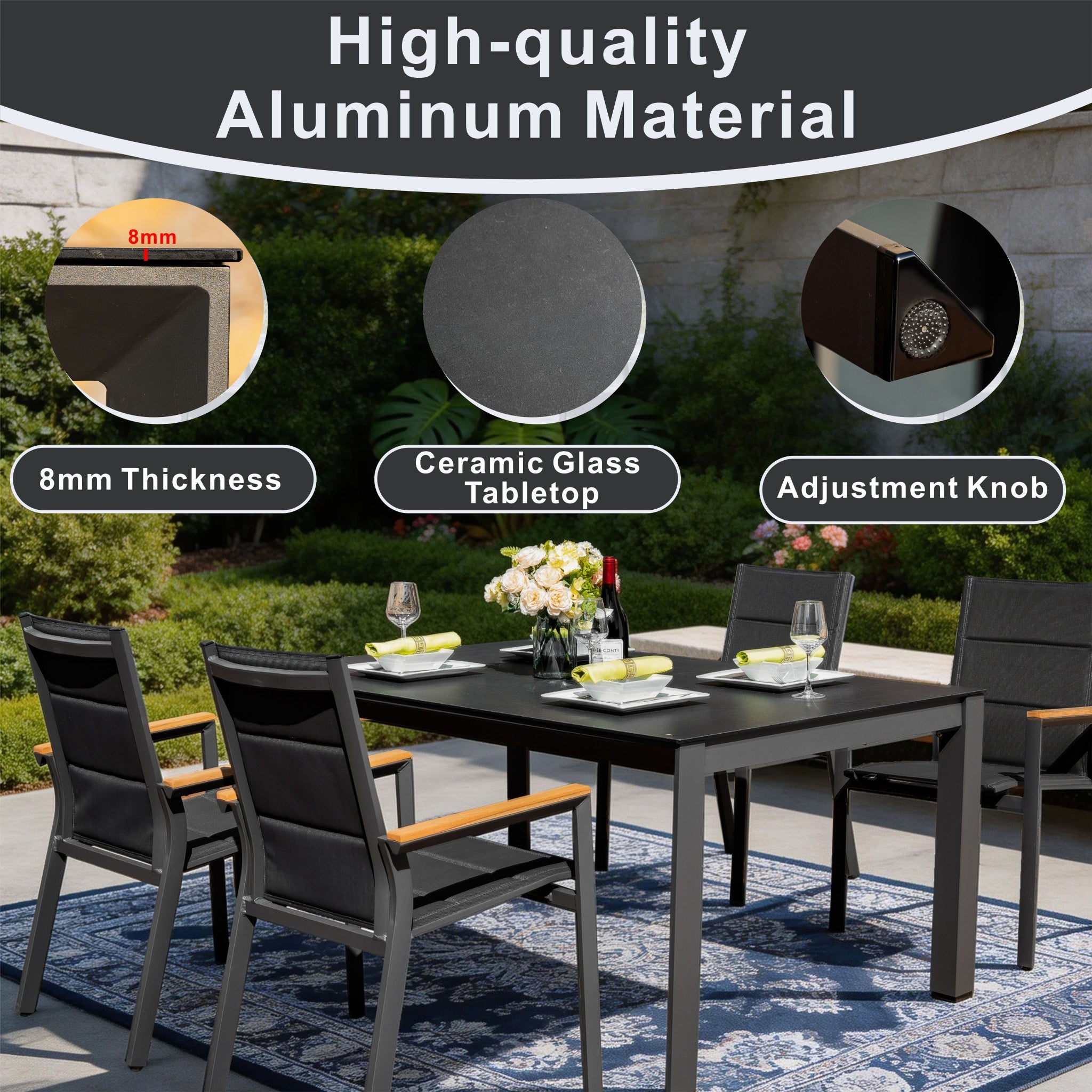 ARVE 4-Seater Aluminum Dining Set (Ceramic Glass Table)