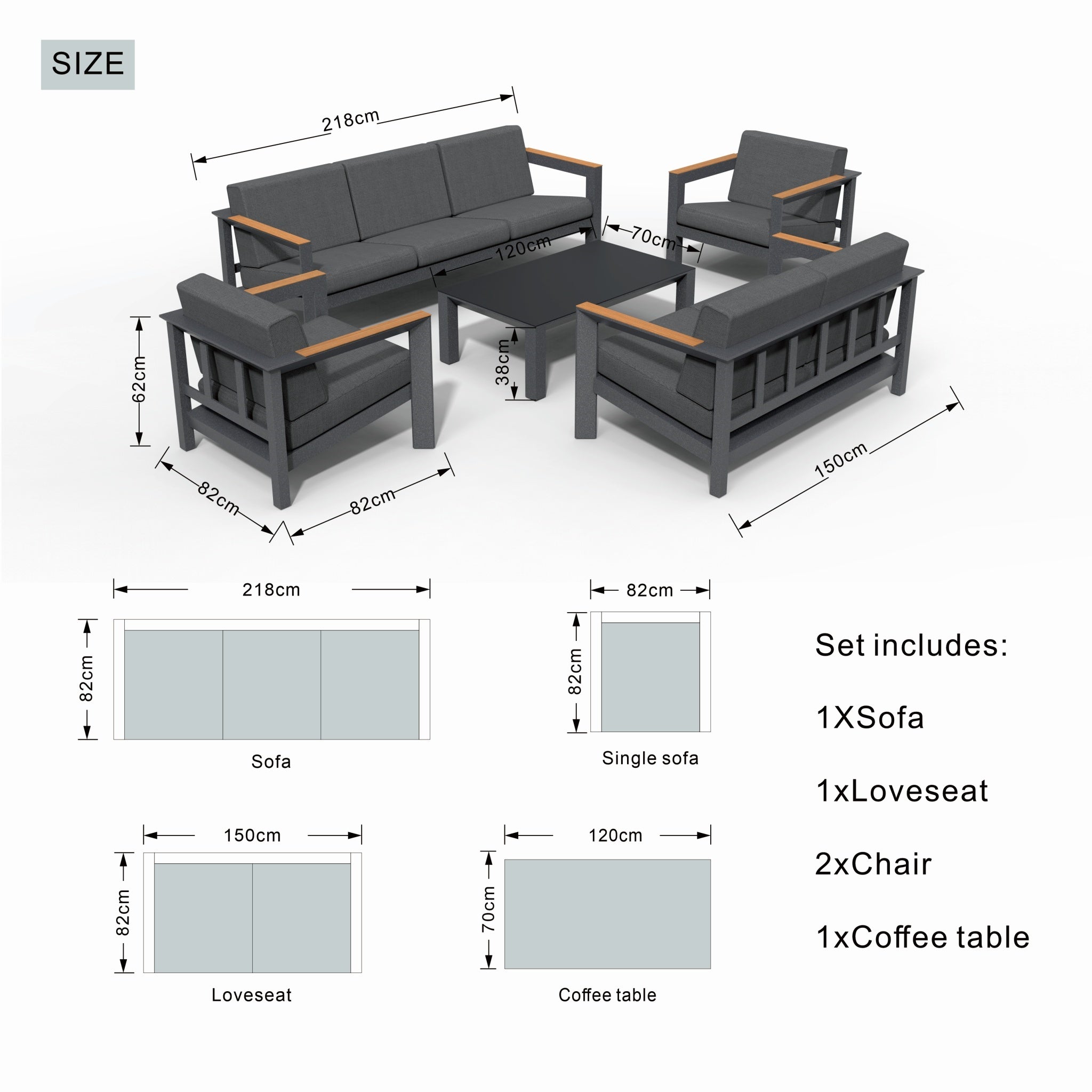 ARVE 4-Seater Modern Aluminium Outdoor Sofa Set - 4 Pieces