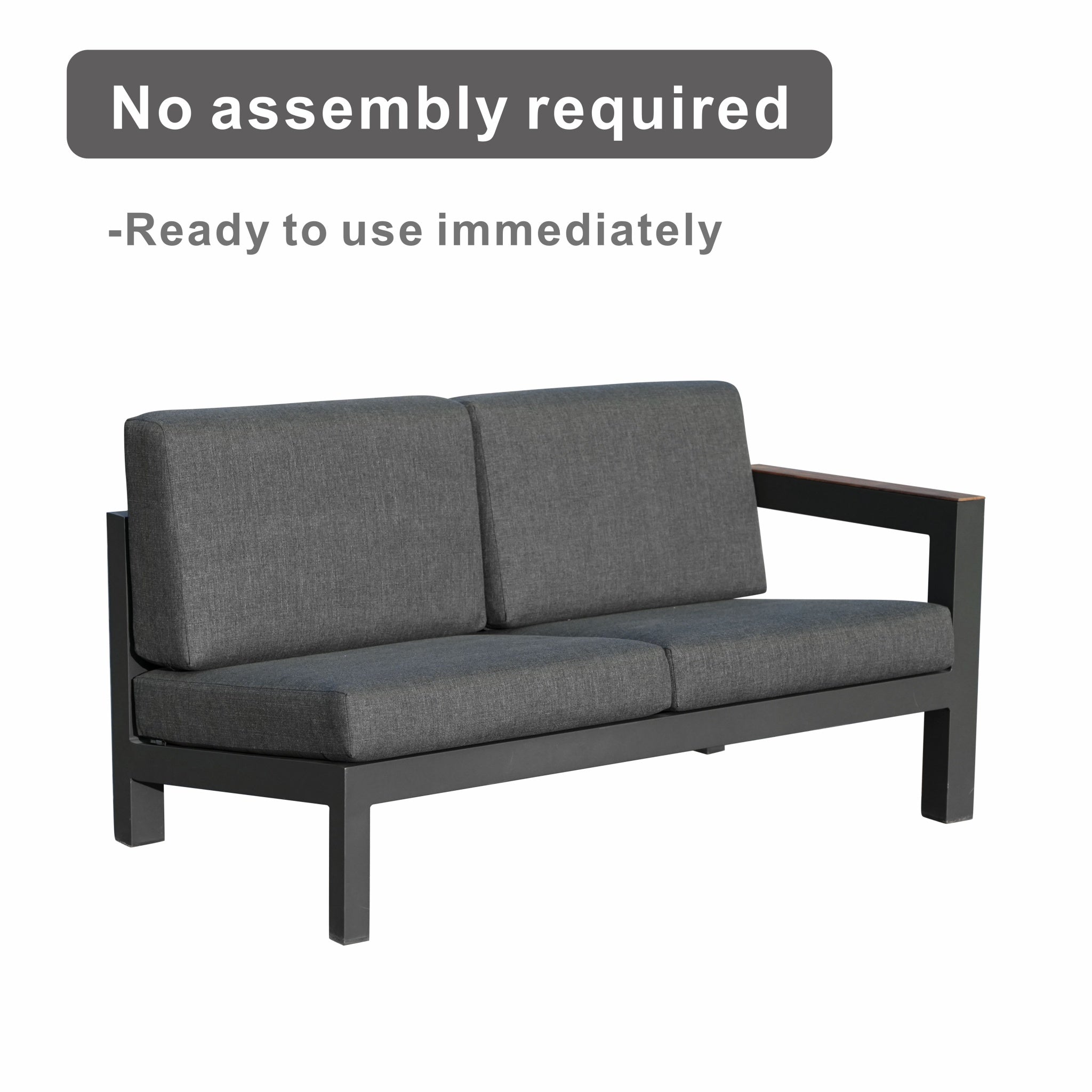 ARVE 5-Seater Modular Aluminium Outdoor Corner Sofa Set - 7 Pieces · Teak Armrests · Olefin Cushions · Ceramic Glass Coffee Table