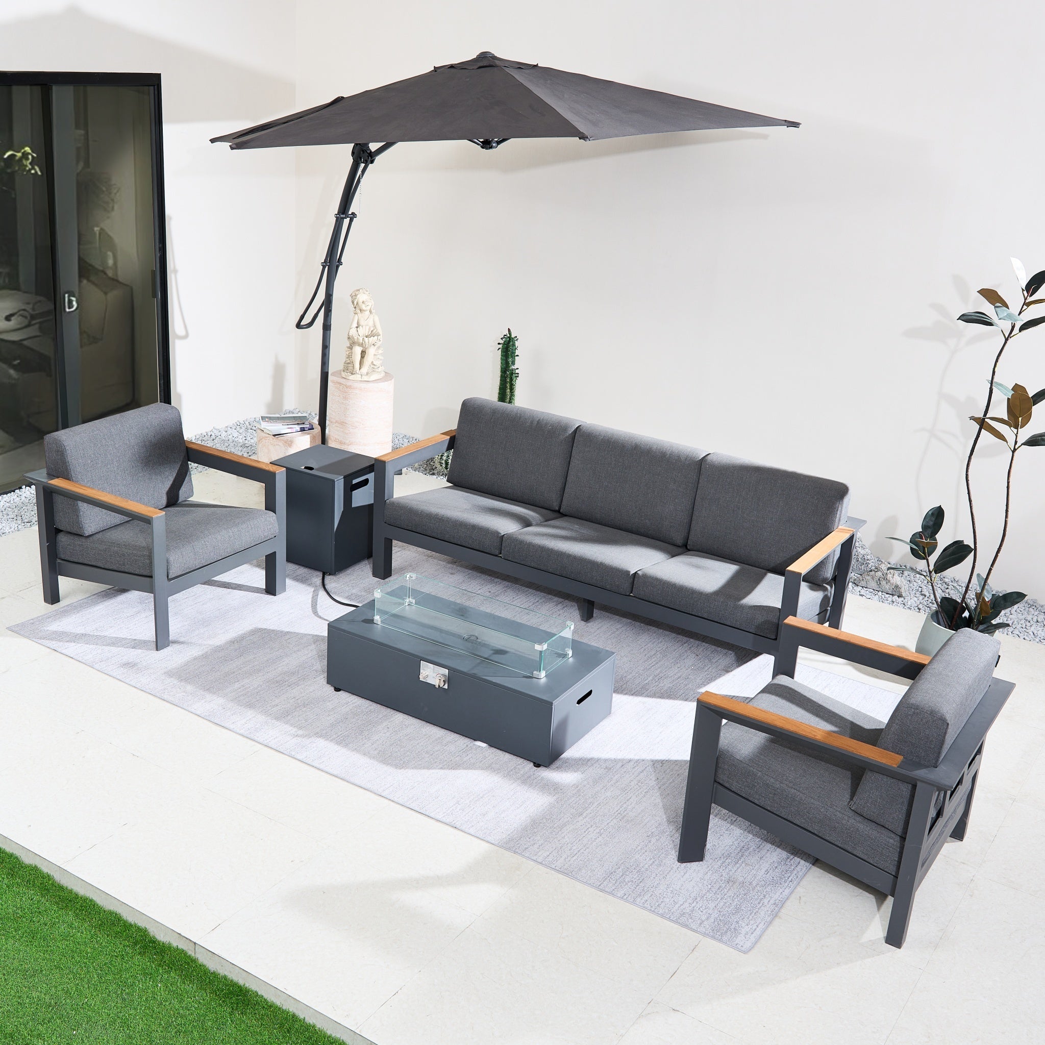 ARVE 5 Seater Outdoor Sofa Set with ZENITH Fire Pit Table - 5 Pieces