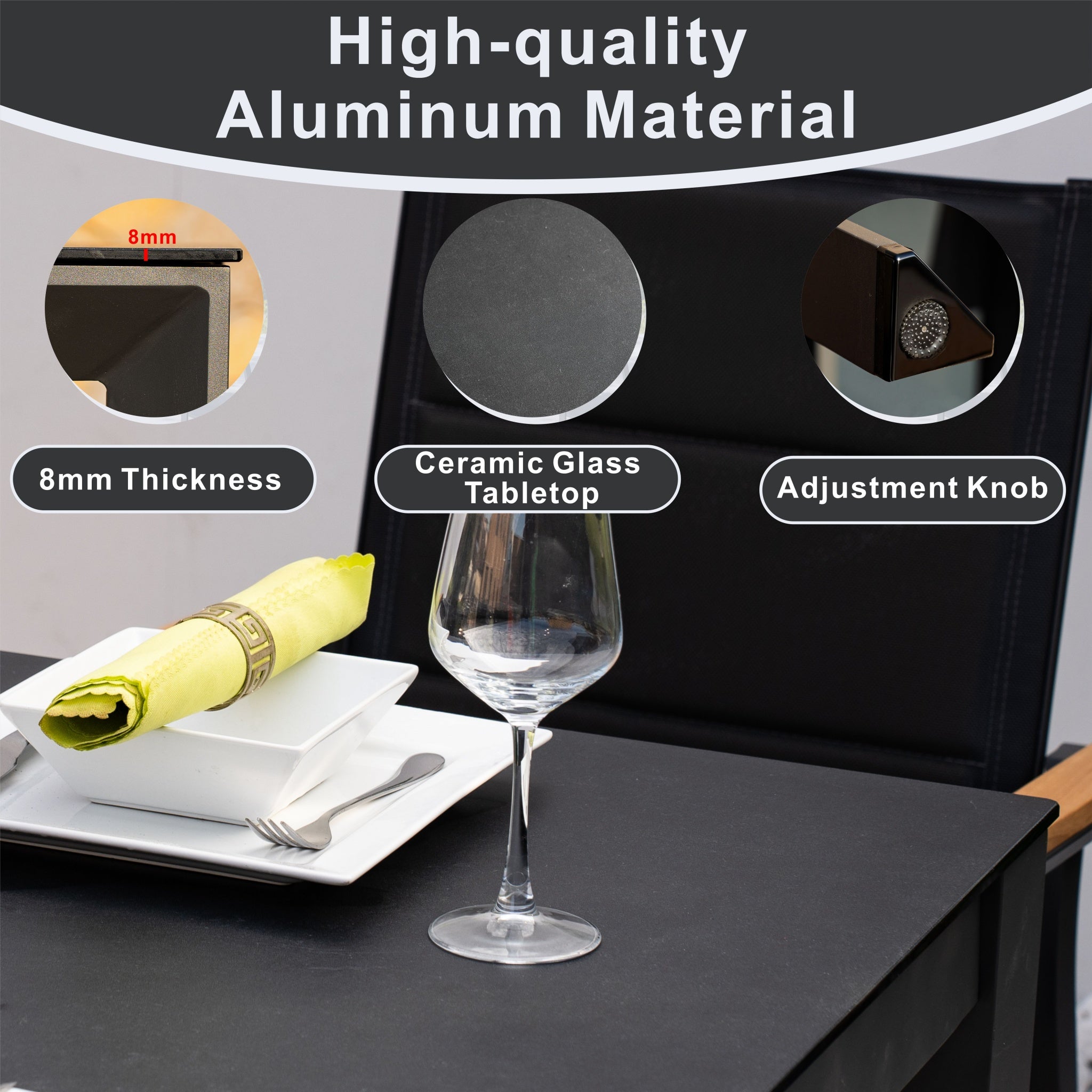 ARVE 6-Seater Aluminum Dining Set (Ceramic Glass Table)