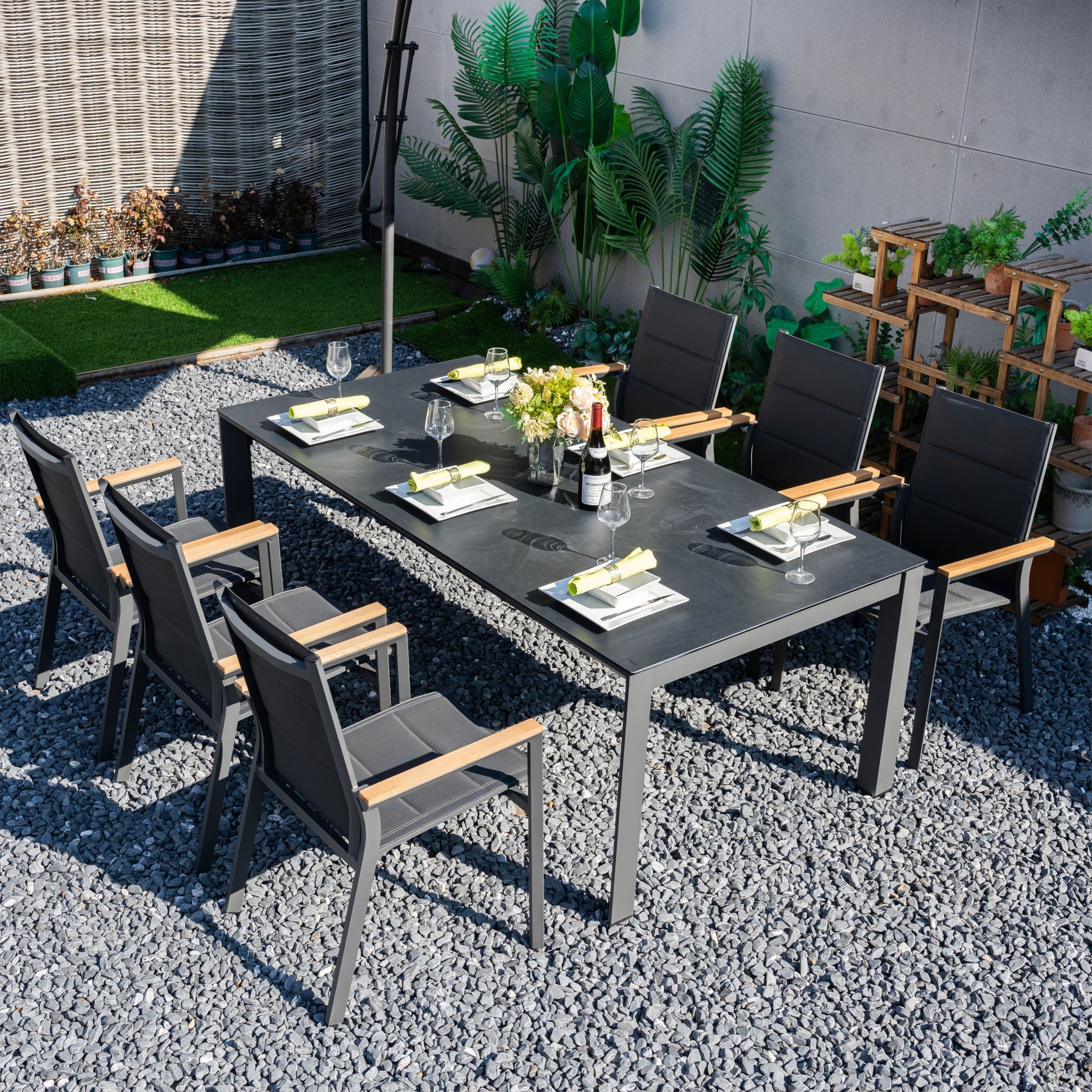 ARVE 6-Seater Aluminum Dining Set (Ceramic Glass Table)