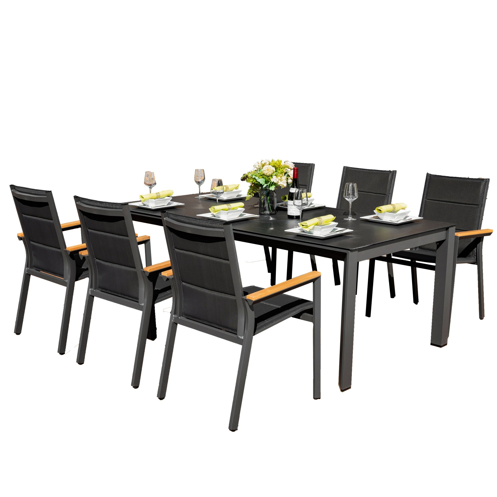 ARVE 6-Seater Aluminum Dining Set (Ceramic Glass Table)