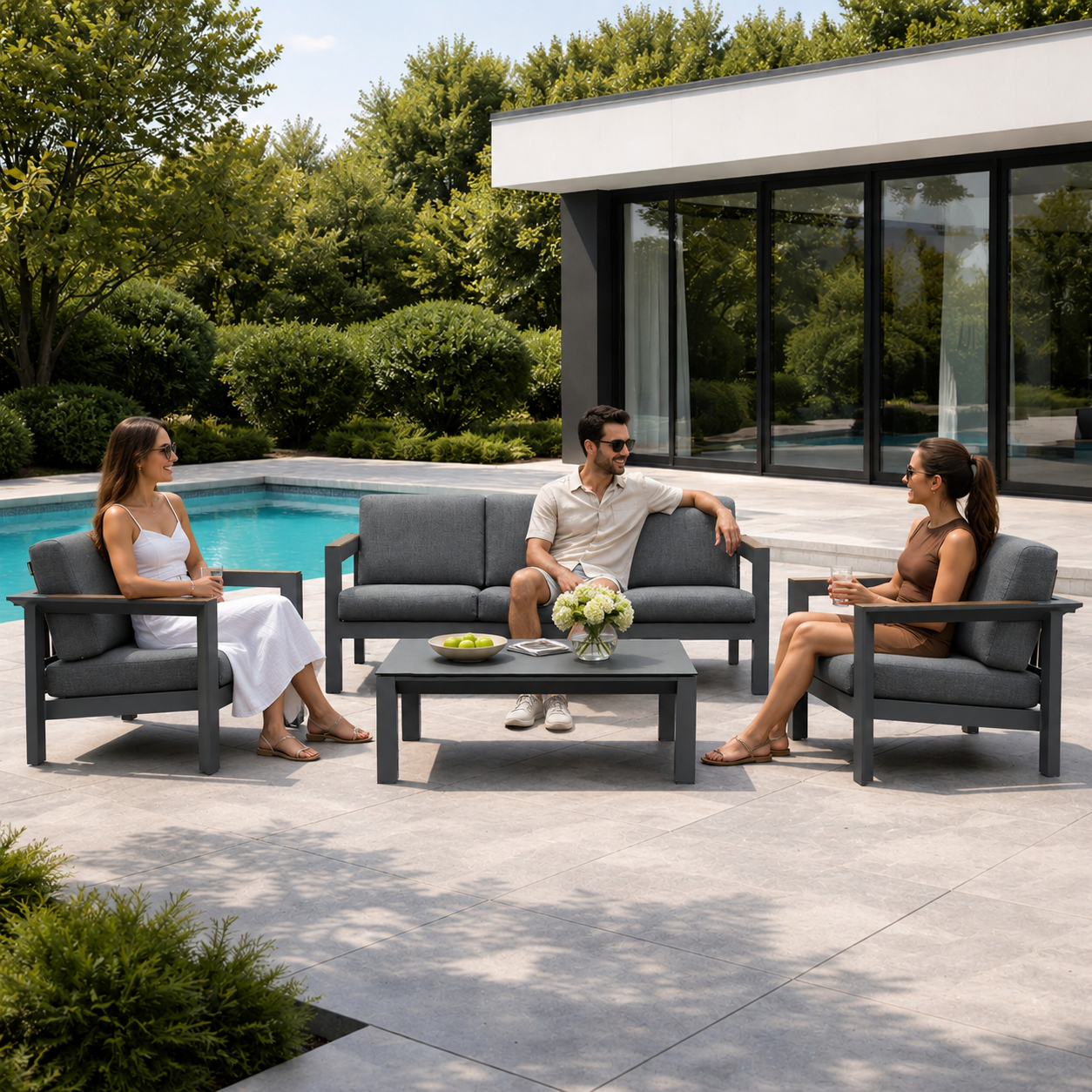 ARVE 5-Seater Aluminium Outdoor Sofa Set with Coffee Table – 4 Pieces