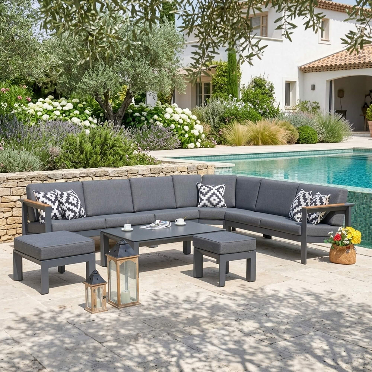 ARVE 5-Seater Modular Aluminium Outdoor Corner Sofa Set with Coffee Table – 7 Pieces