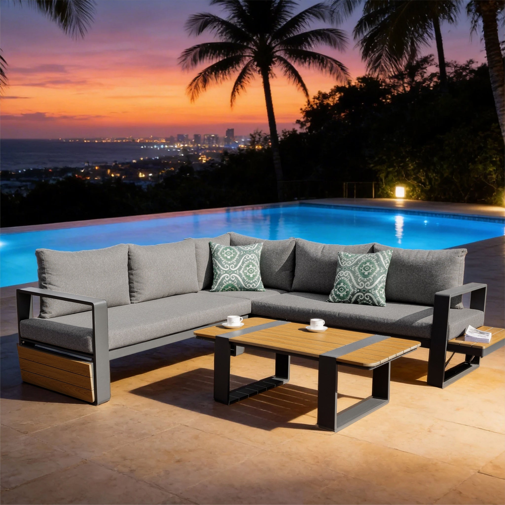ARVIA Aluminum Corner Sofa Set (L-Shape with Coffee Table)