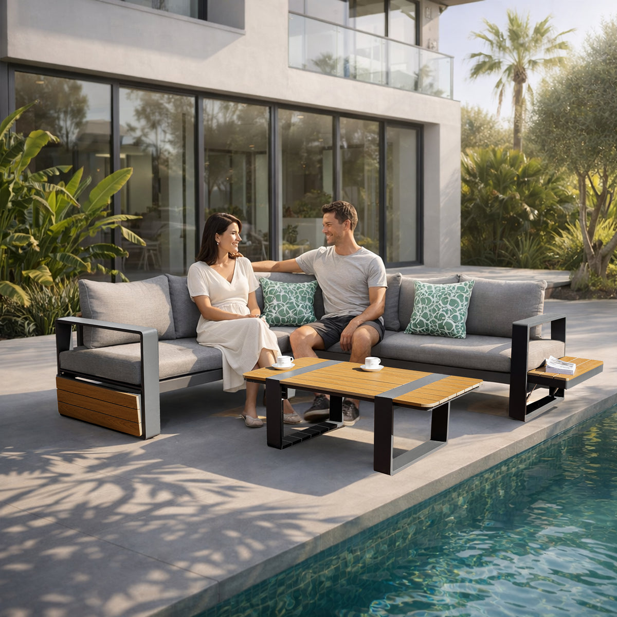 ARVIA Aluminium Corner Sofa Set with Coffee Table