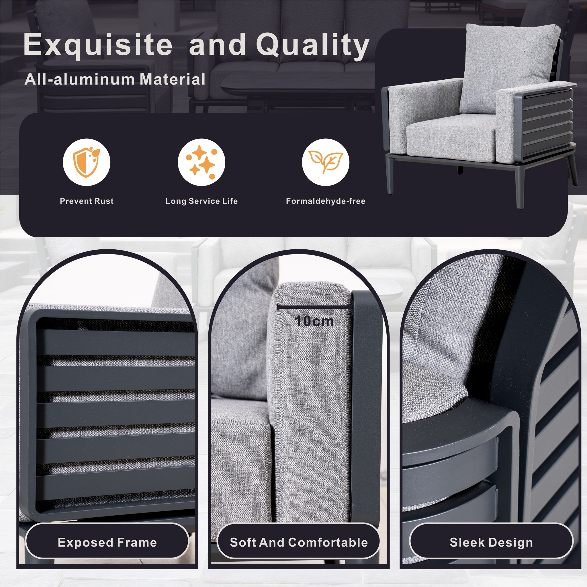 AUREL 5-Seater Aluminium Outdoor Sofa Set - 4 Pieces