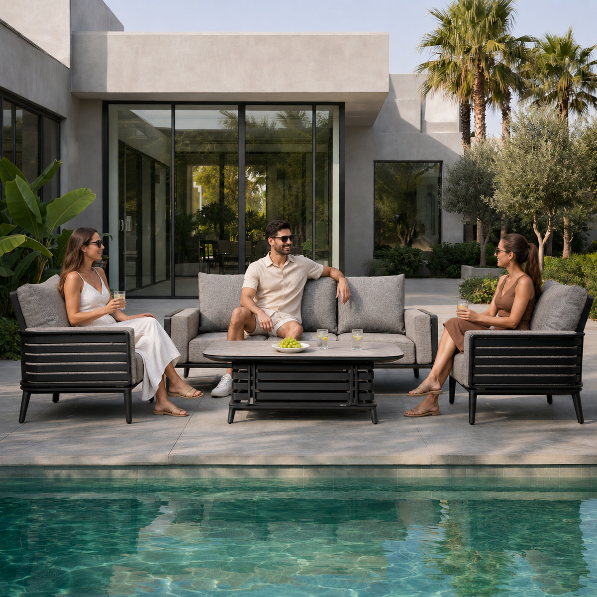 AUREL 5-Seater Aluminium Outdoor Sofa Set – 4 Pieces