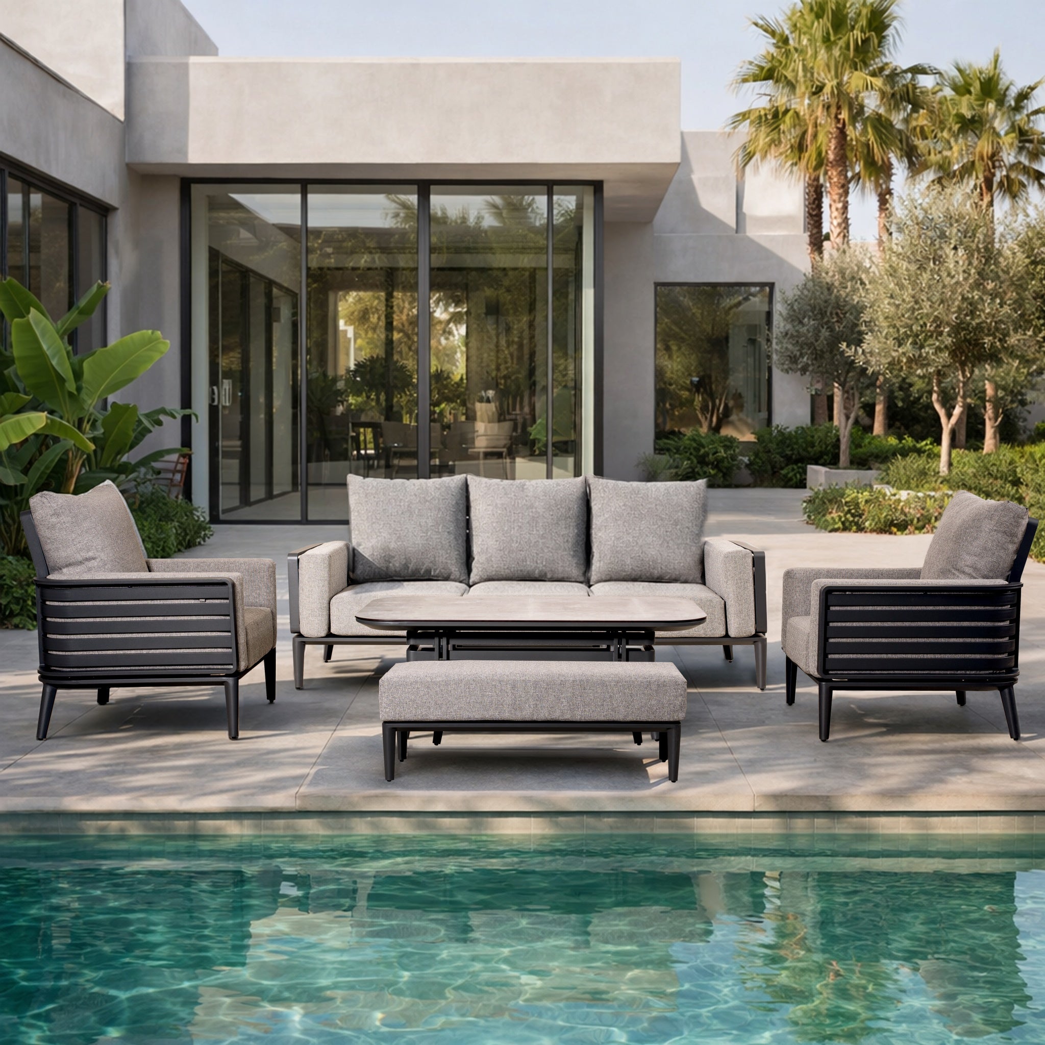 AUREL 7-Seater Aluminium Outdoor Sofa Set - 5 Pieces