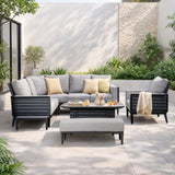 AUREL 9-Seater Aluminium Modular L-Shaped Outdoor Corner Sofa Set – 9 Pieces