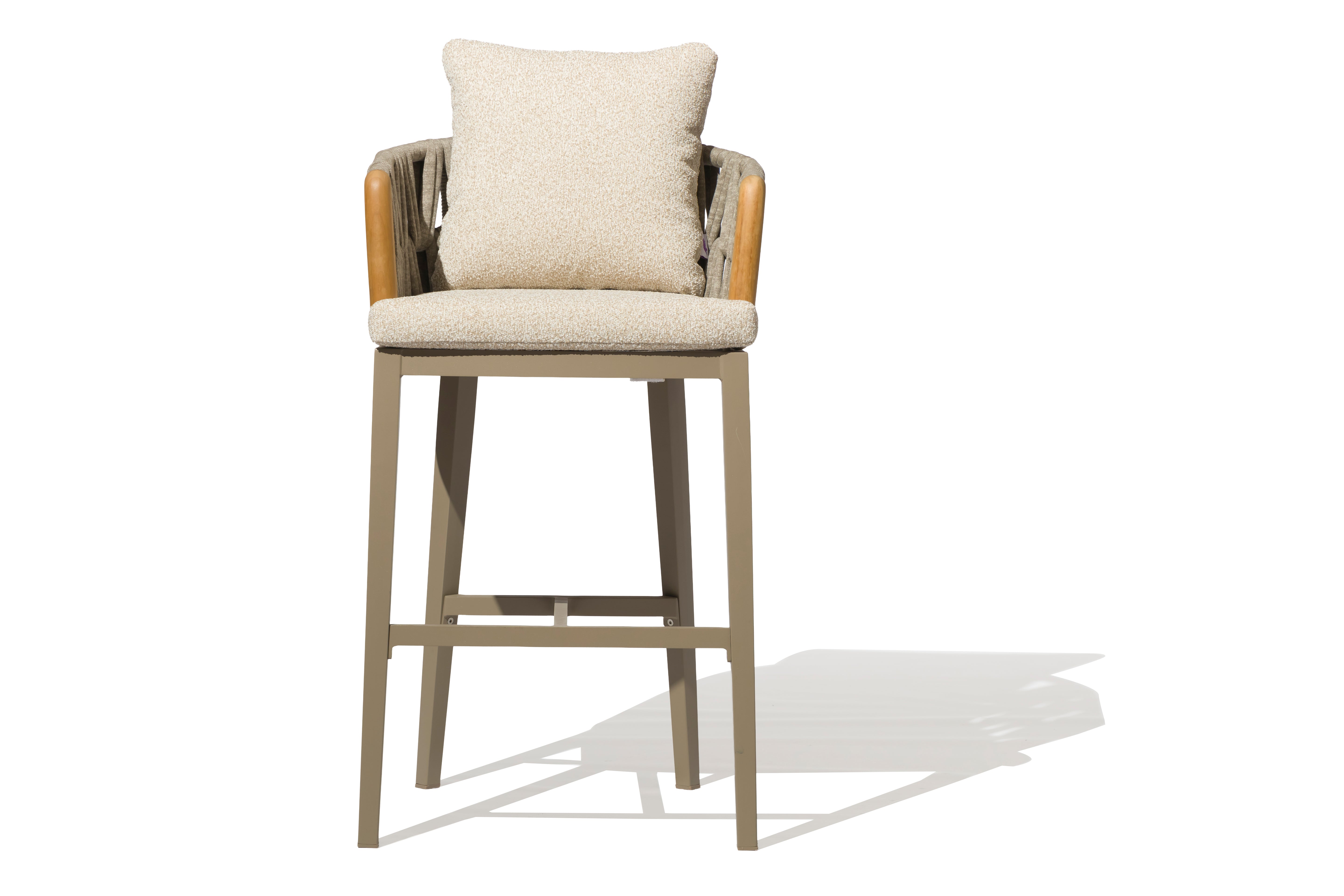Asheville Outdoor Bar Chair – Aluminum Frame Bar Stool with Woven Rope Design & Fire-Resistant Cushion