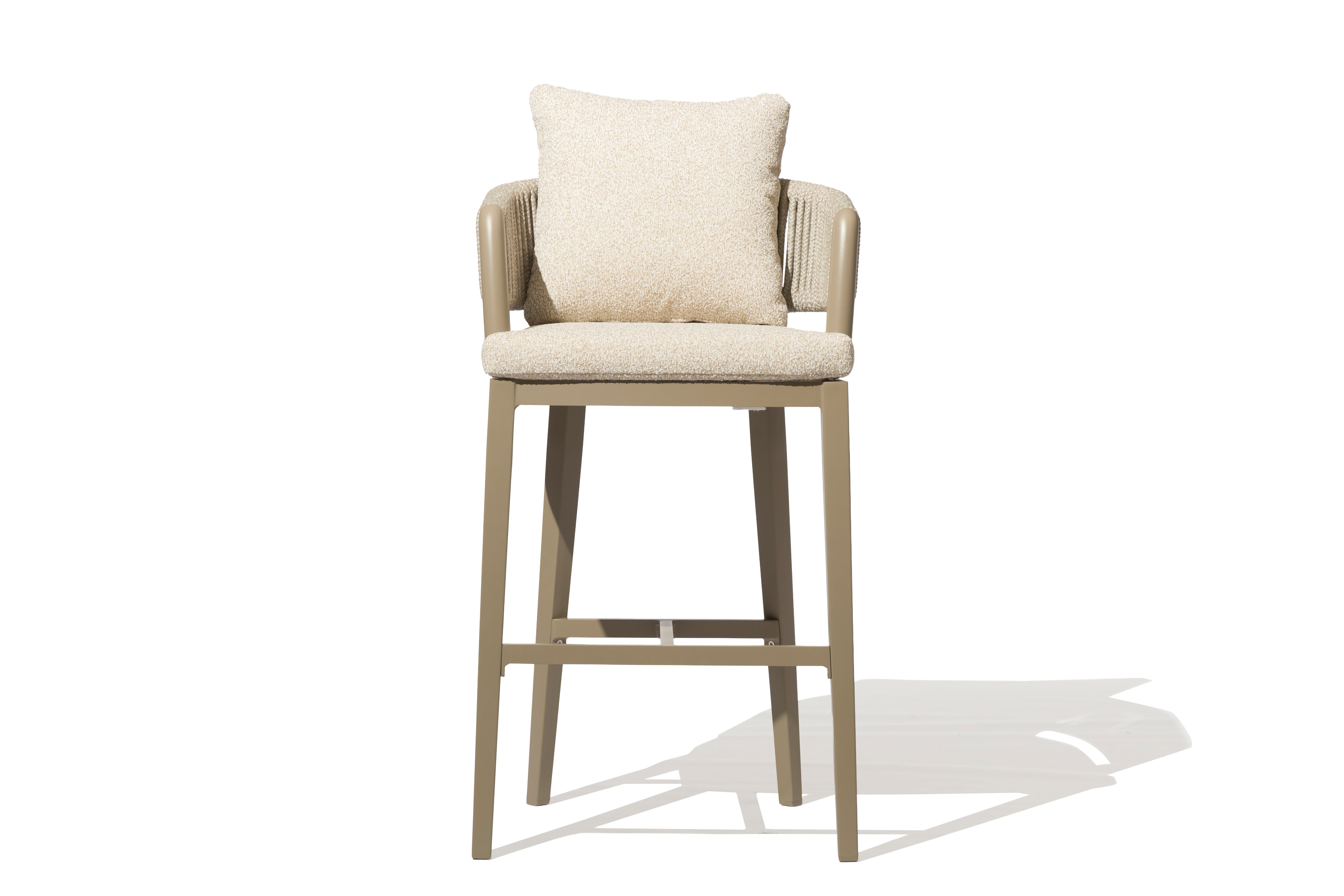 Asheville Outdoor Bar Chair – Aluminum Frame Bar Stool with Woven Rope Design & Fire-Resistant Cushion