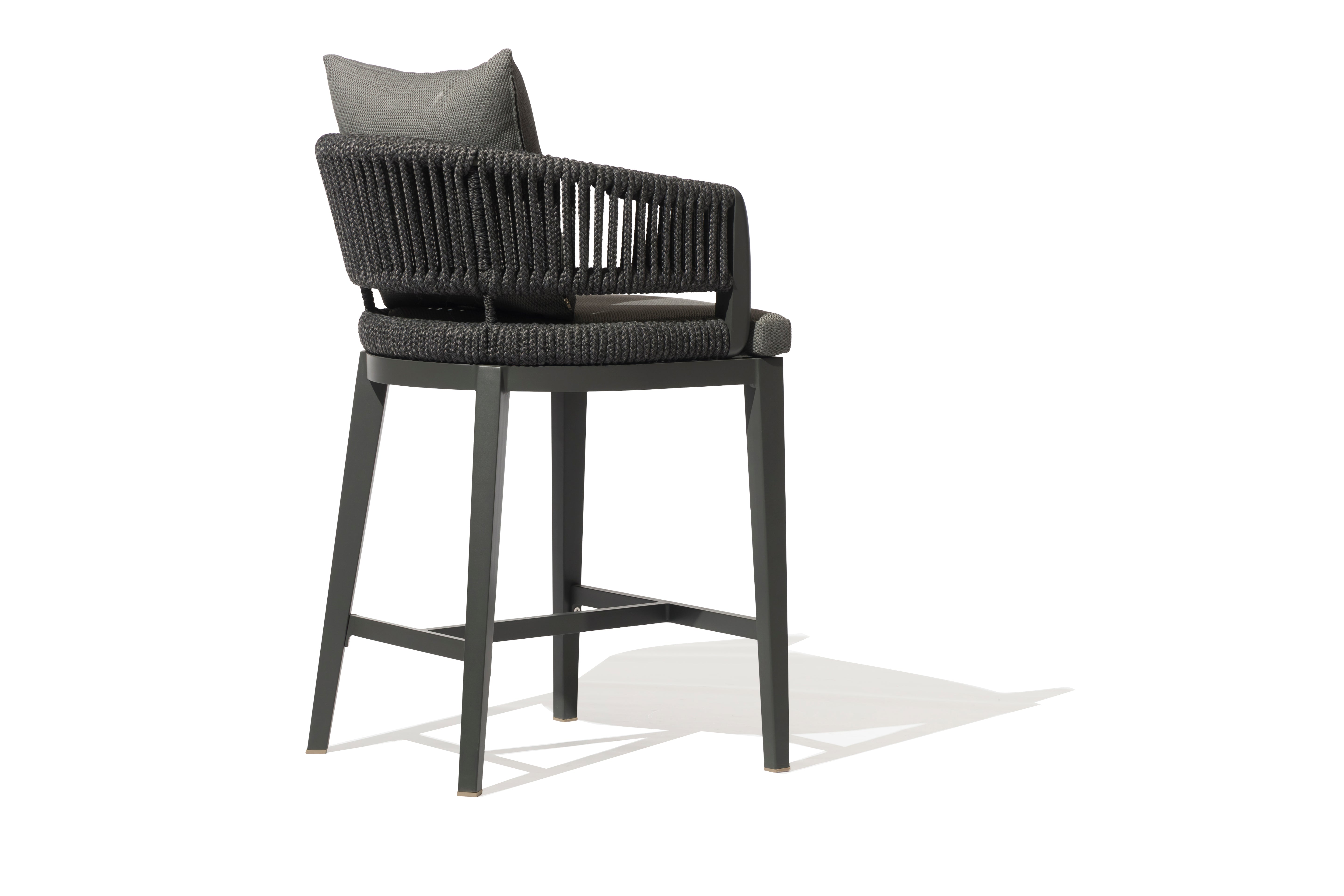 Asheville Outdoor Bar Chair – Aluminum Frame Bar Stool with Woven Rope Design & Fire-Resistant Cushion