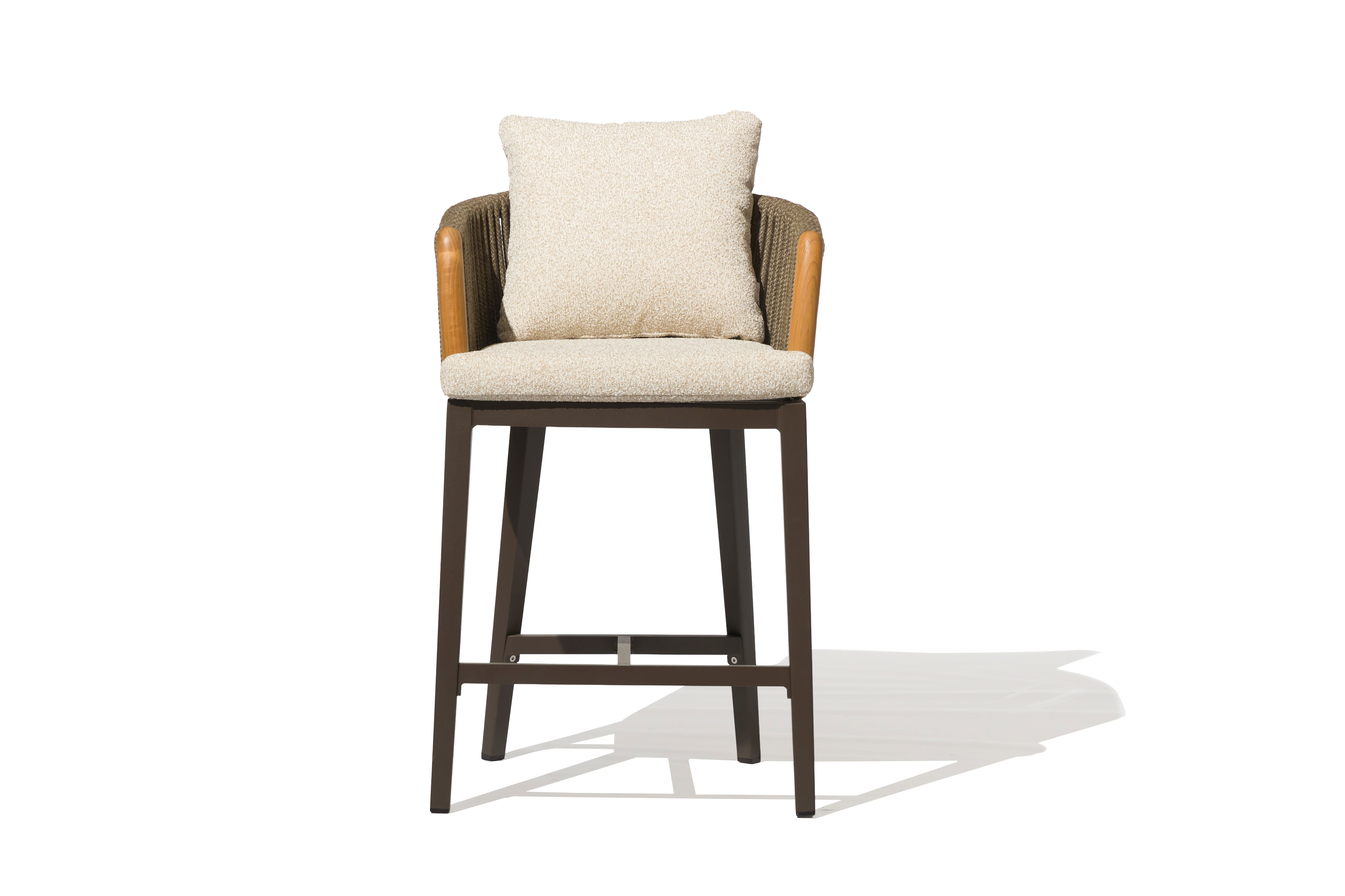 Asheville Outdoor Bar Chair – Aluminum Frame Bar Stool with Woven Rope Design & Fire-Resistant Cushion