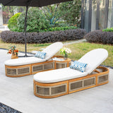 CAVEN Solid Wood Adjustable Sun Lounger Set - 2 Loungers with Side Tables