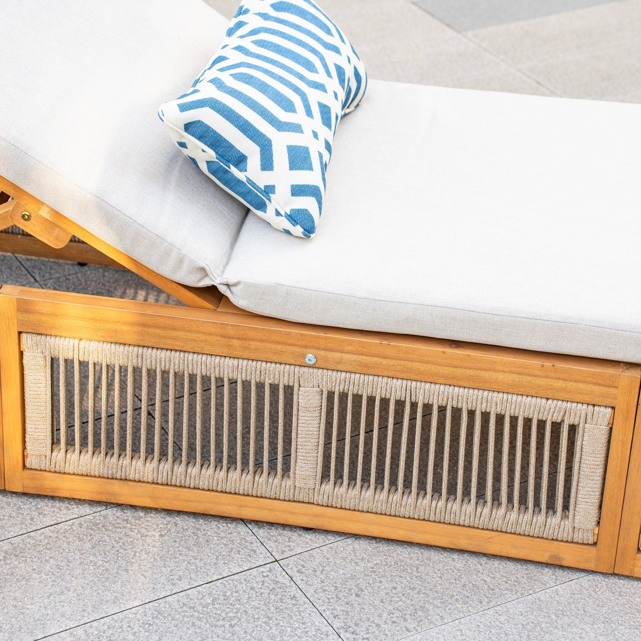 CAVEN Solid Wood Adjustable Sun Lounger Set - 2 Loungers with Side Tables