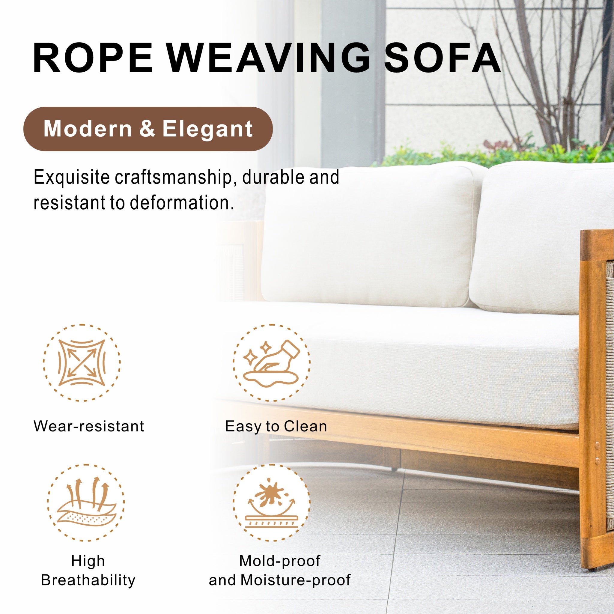 CAVEN Solid Wood Outdoor 2-Seater Sofa