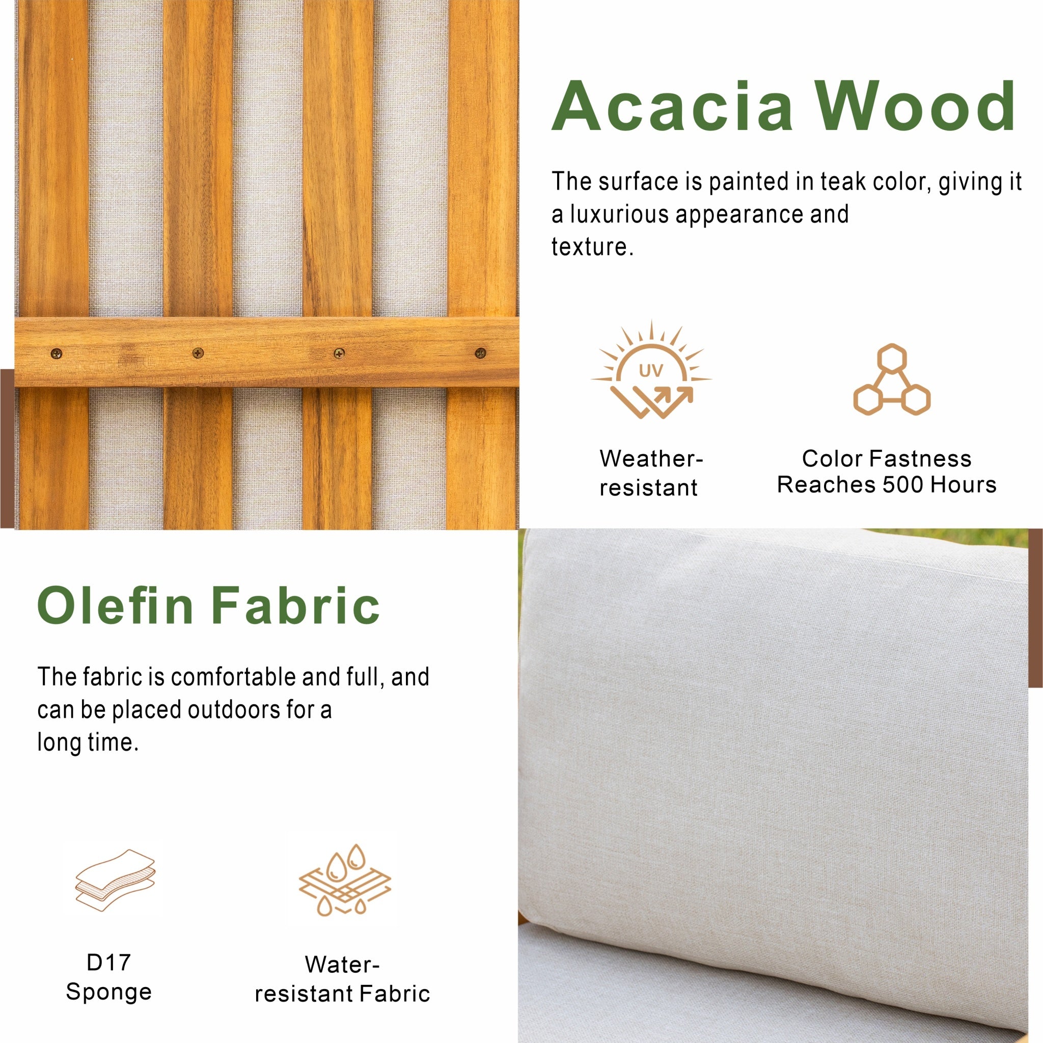 CAVEN Solid Wood Outdoor Middle Sofa Module