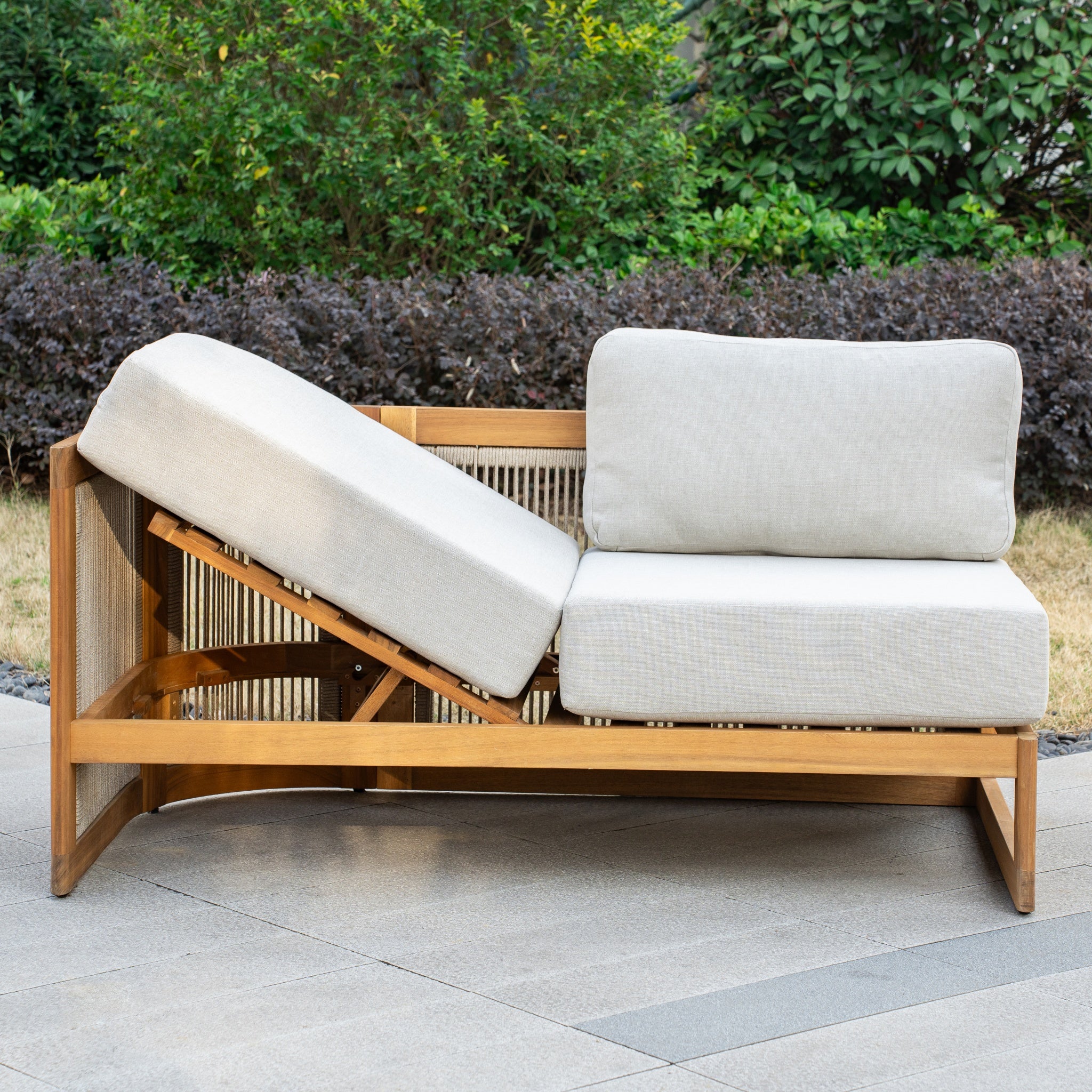 CAVEN Solid Wood Outdoor Right Arm Sofa with Adjustable Seat