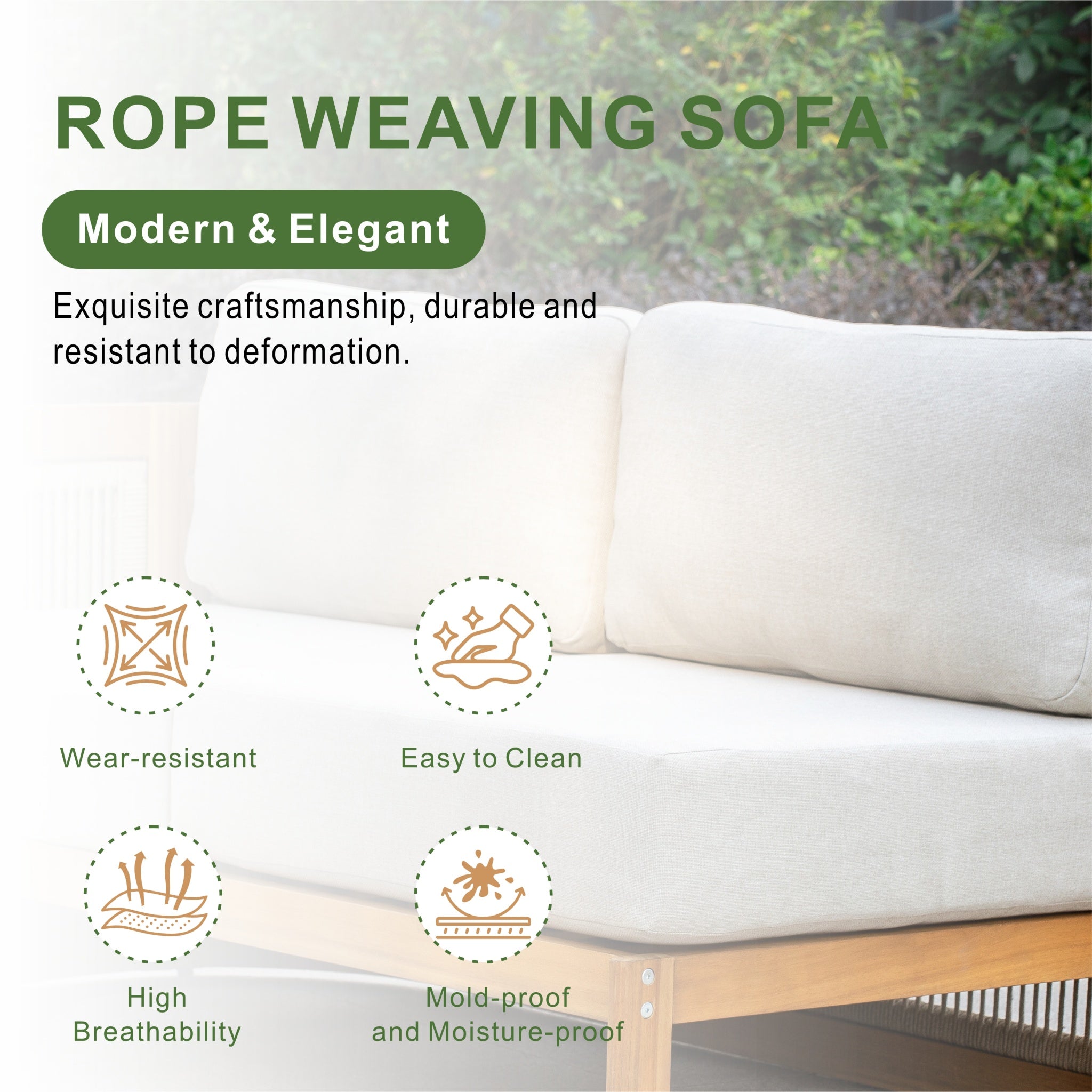CAVEN Solid Wood Outdoor Right Arm Sofa with Adjustable Seat