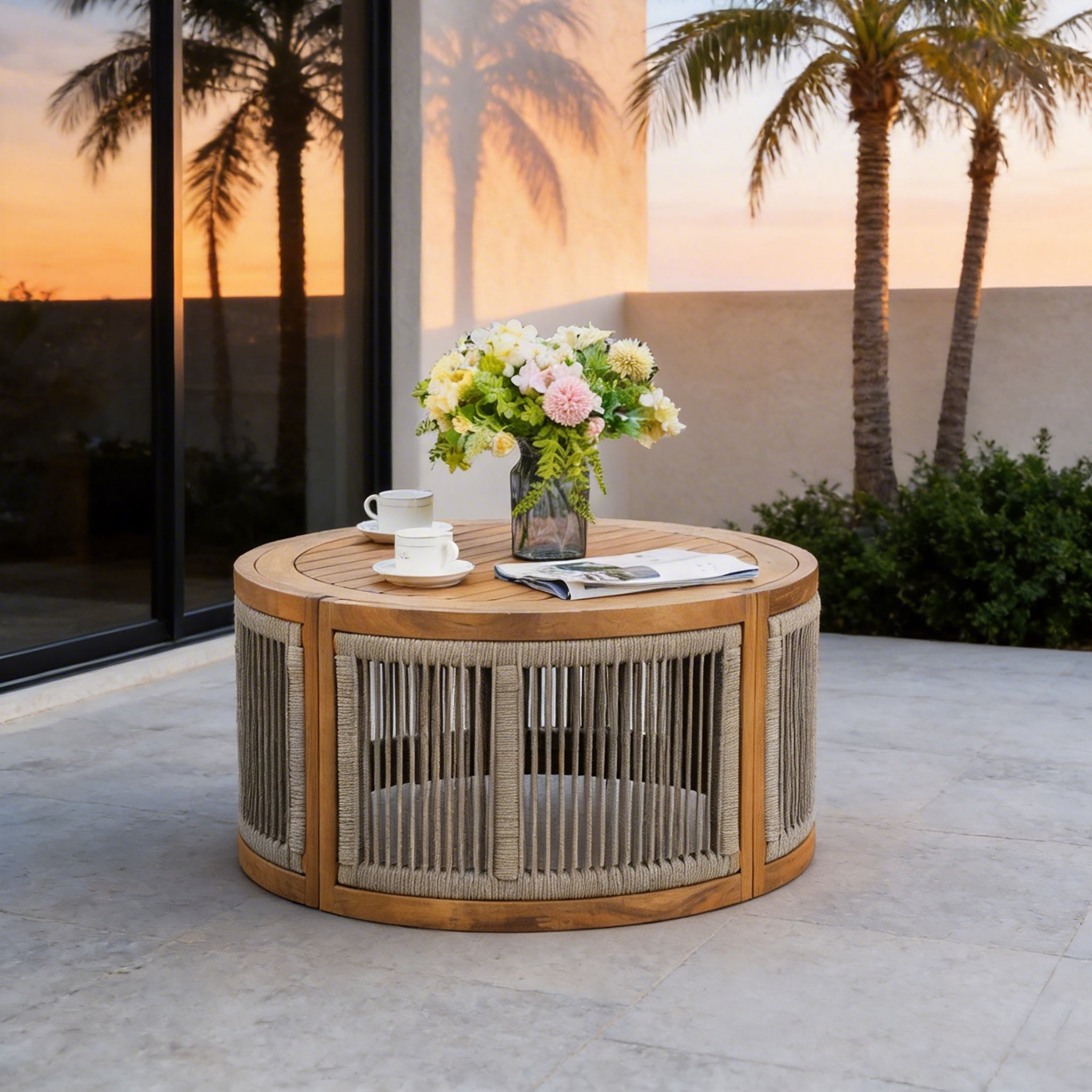 CAVEN Solid Wood Oval Outdoor Coffee Table