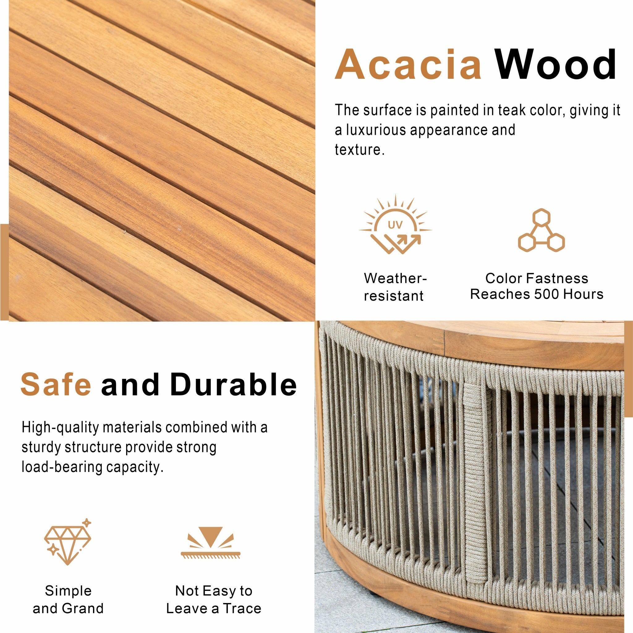 CAVEN Solid Wood Oval Outdoor Coffee Table