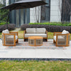 CAVEN 4-Seater Solid Wood Garden Sofa Set - 4-Piece Outdoor Sofa Set with Cushions