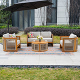 CAVEN 4-Seater Solid Wood Garden Sofa Set - 4-Piece Outdoor Sofa Set with Cushions