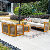 CAVEN 5-Seater Solid Wood Garden Sofa Set - 3-Piece Outdoor Sofa Set with Cushions