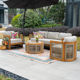 CAVEN 5-Seater Solid Wood Garden Sofa Set - 4-Piece Outdoor Sofa Set with Cushions
